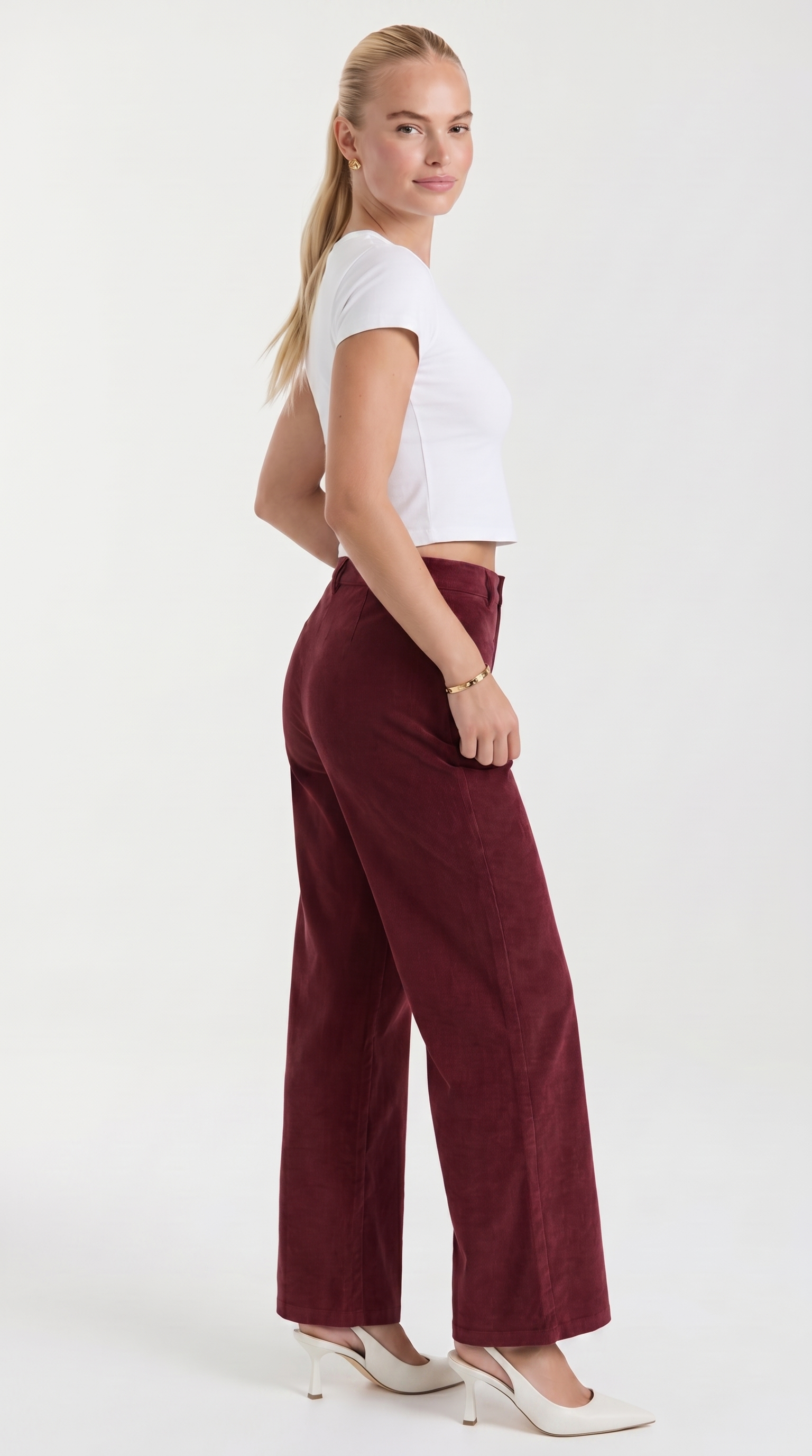 Allison Women's High Waist Wide Leg Corduroy Trousers