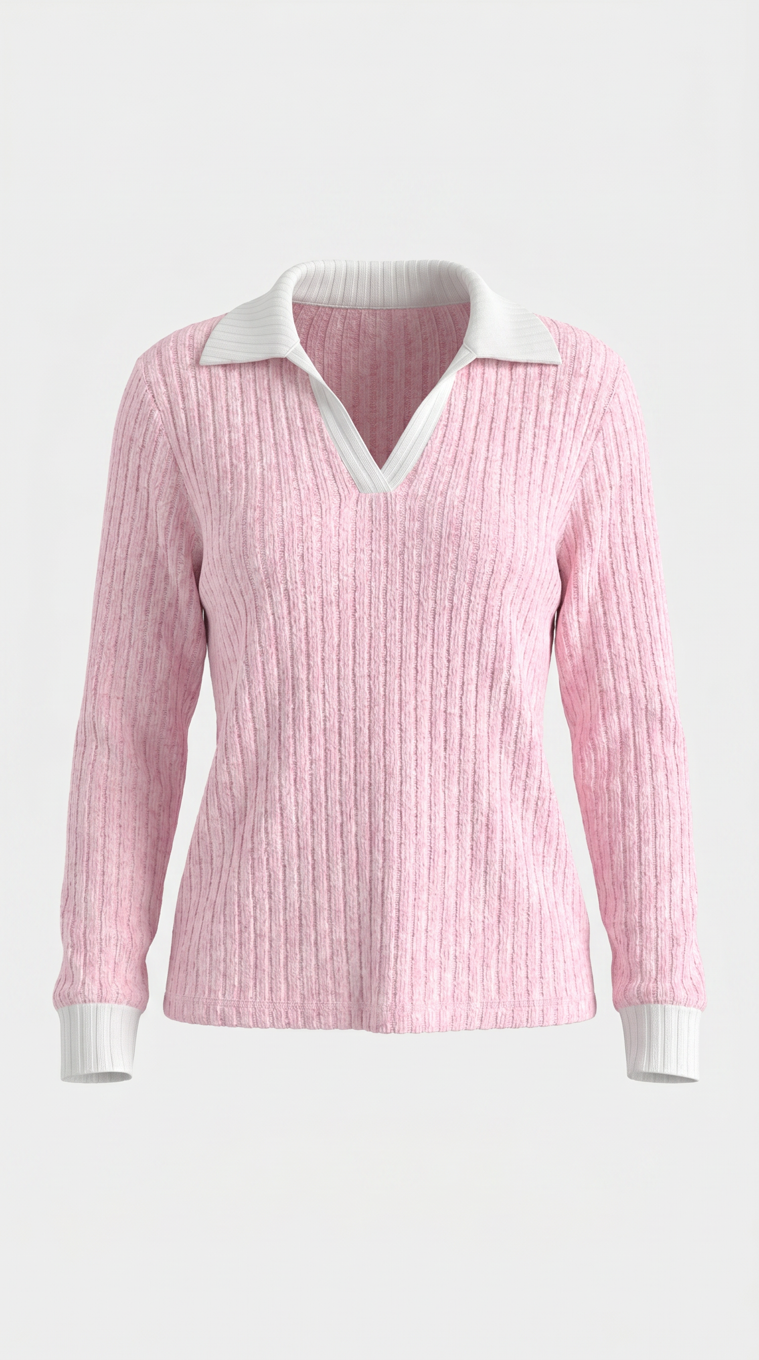 Althea Women's Collared V-Neck Ribbed Long Sleeve Top