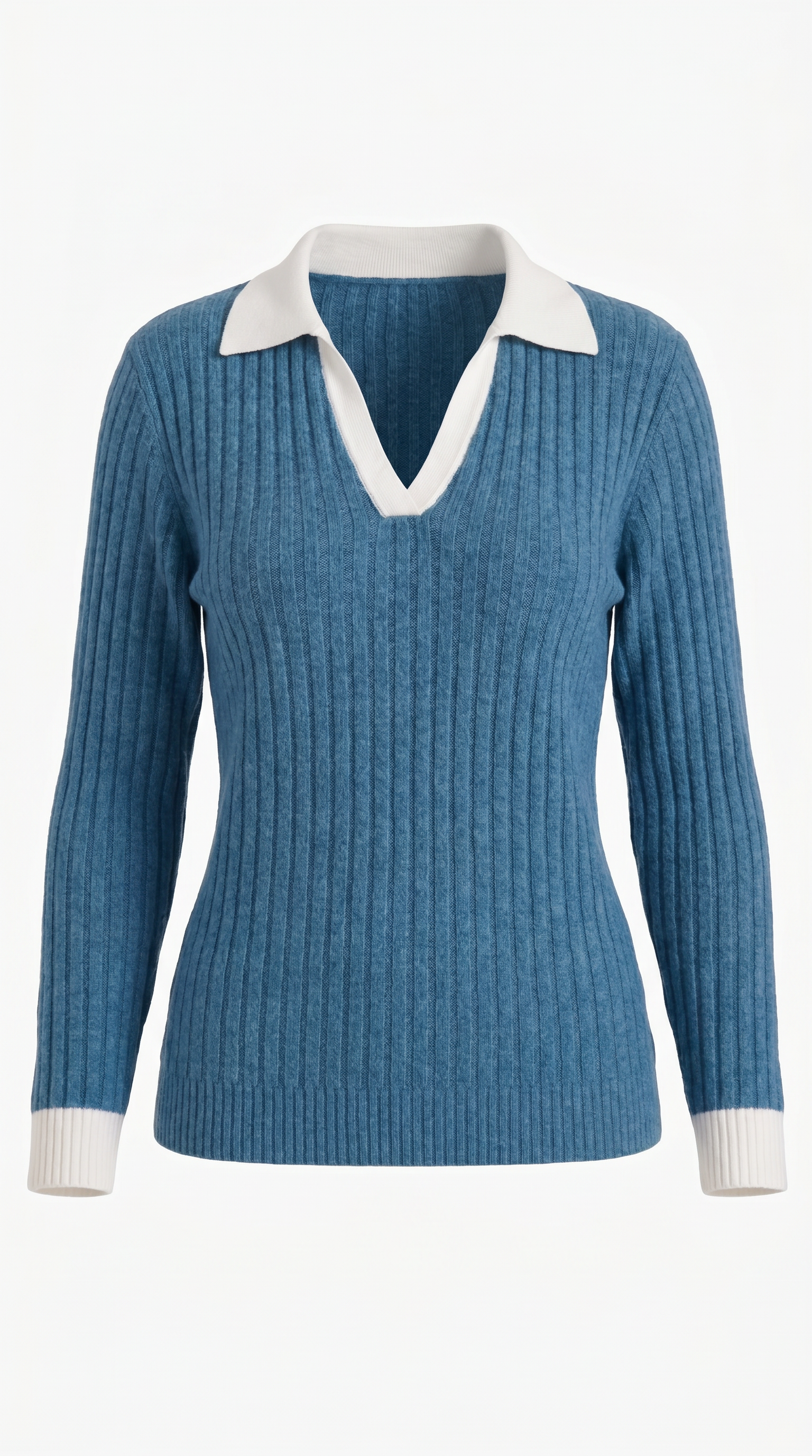 Althea Women's Collared V-Neck Ribbed Long Sleeve Top