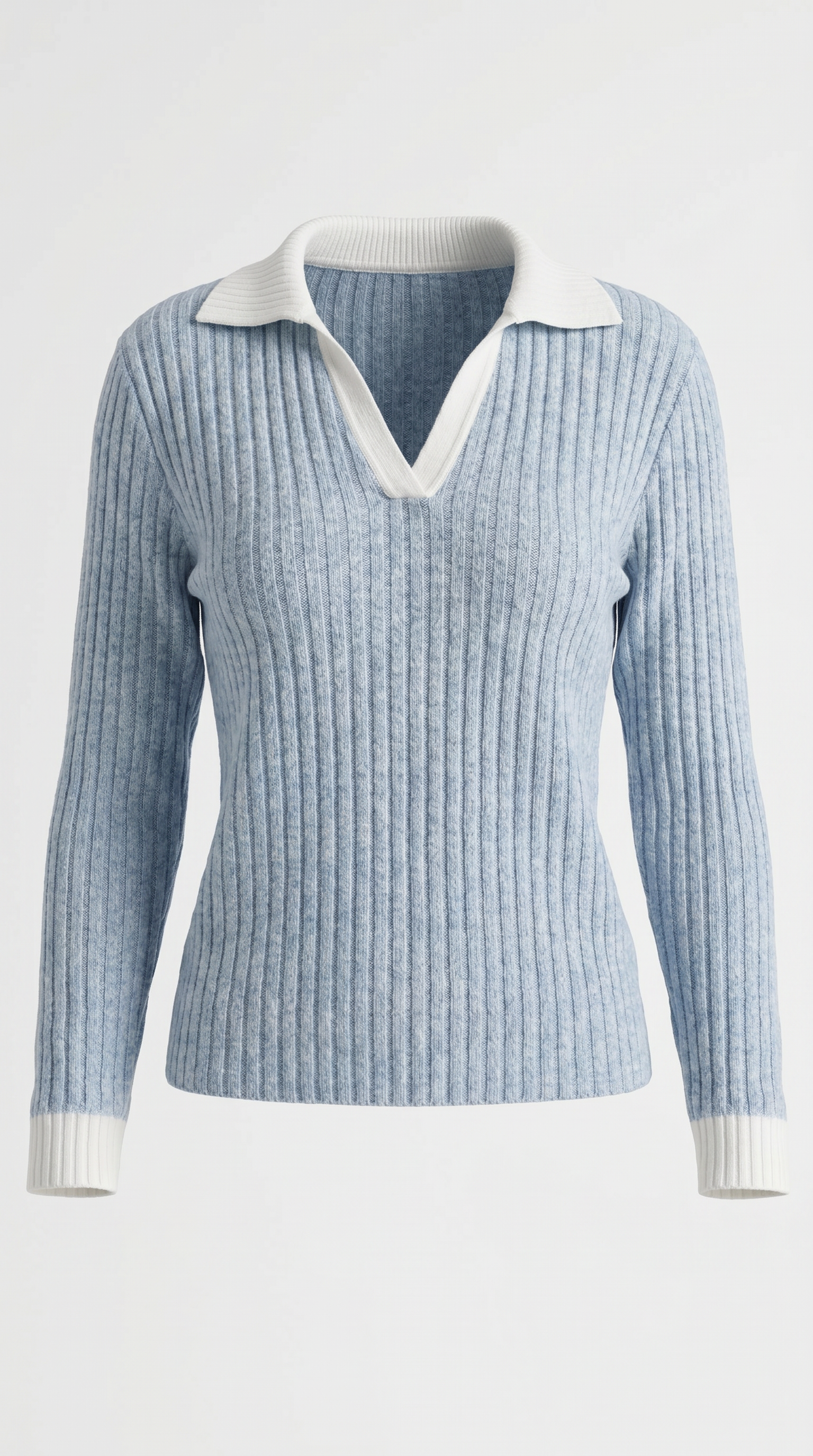 Althea Women's Collared V-Neck Ribbed Long Sleeve Top