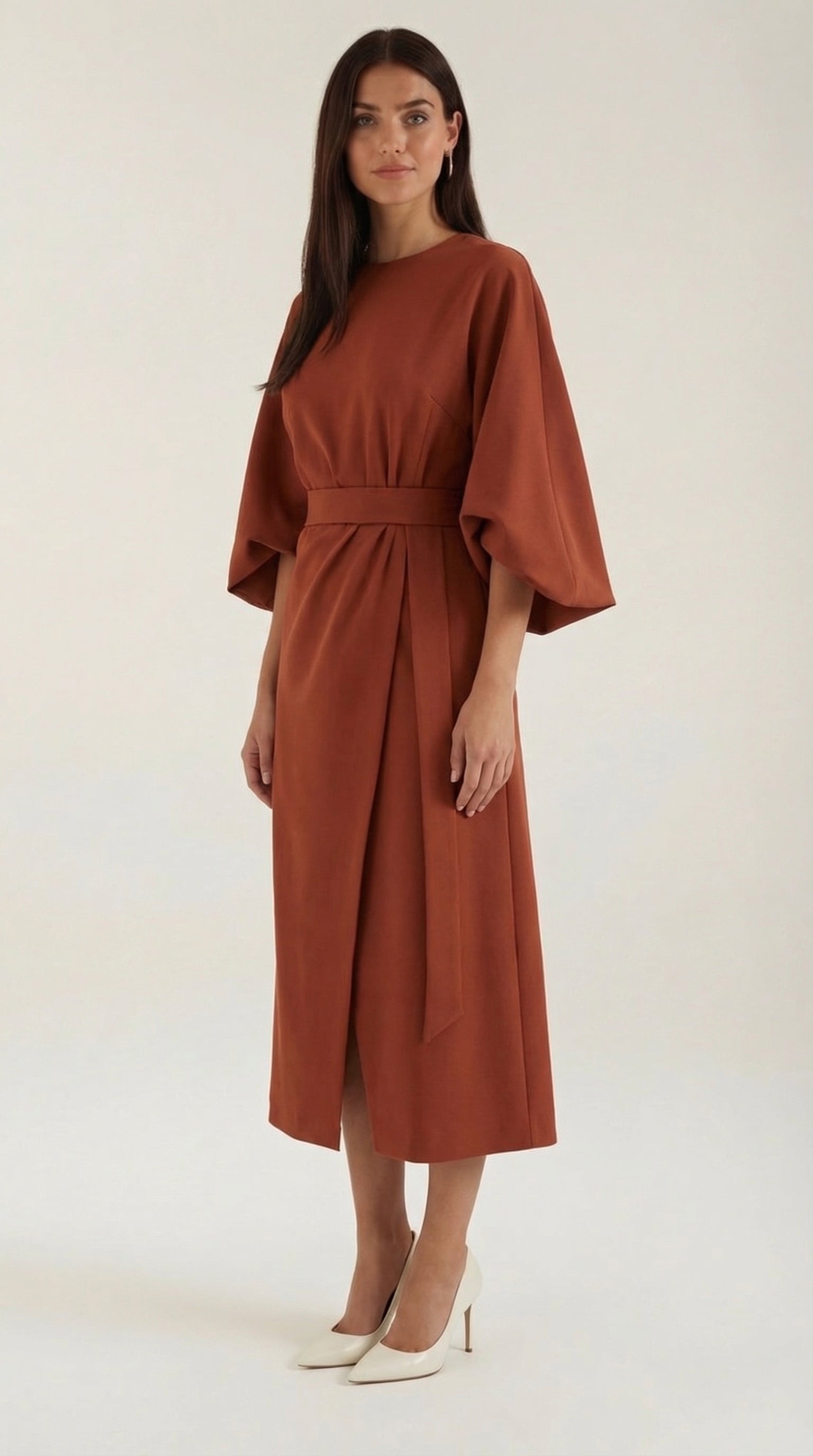 Ana Women's Bell Sleeve Belted Wrap Midi Dress