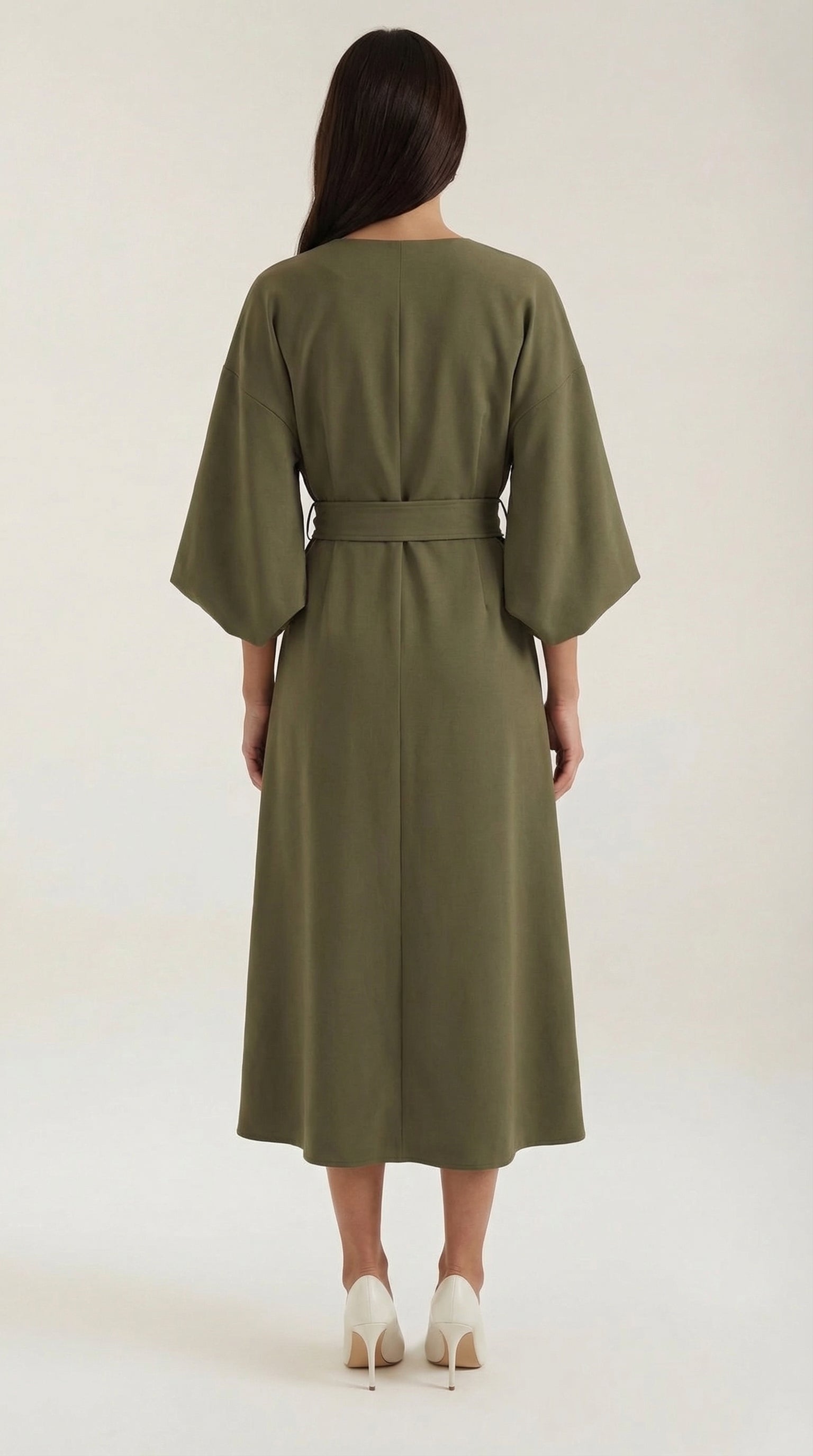 Ana Women's Bell Sleeve Belted Wrap Midi Dress