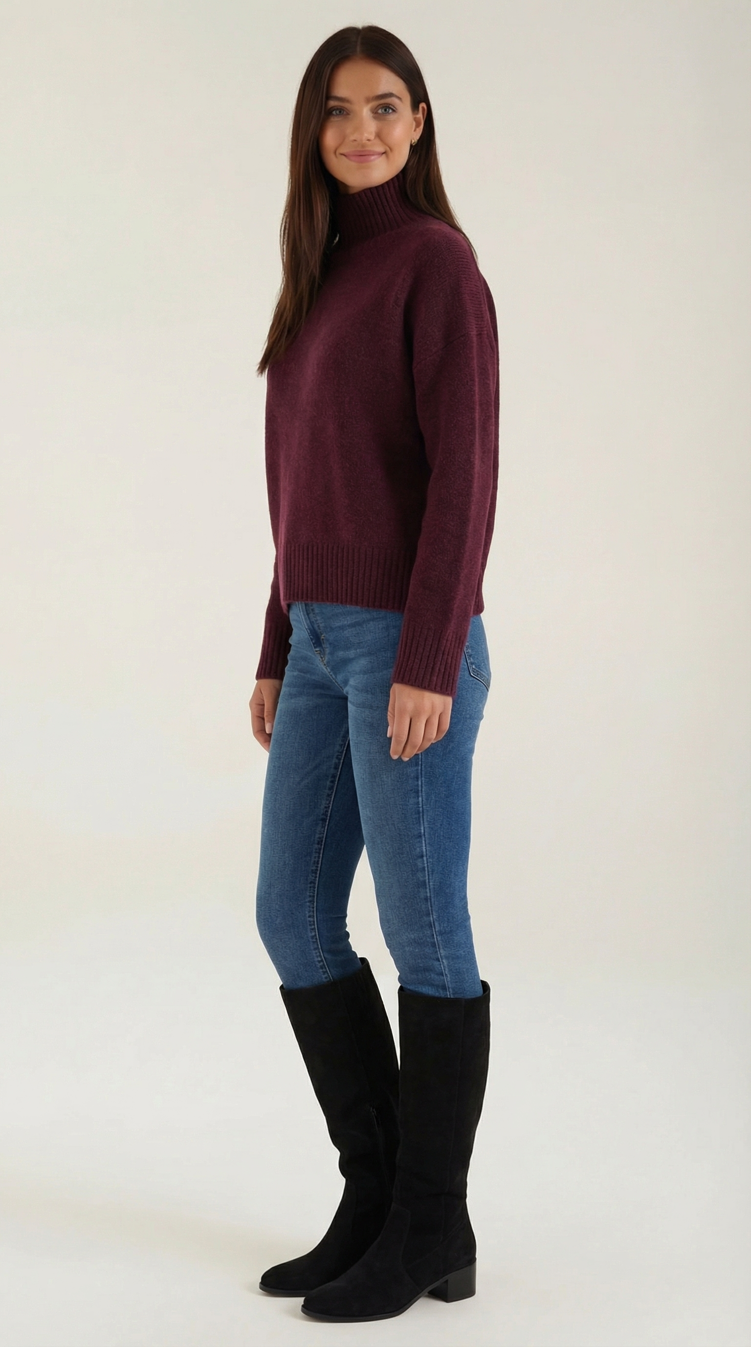 Andrea Women's Knitted Turtleneck Jumper with Ribbed Trims
