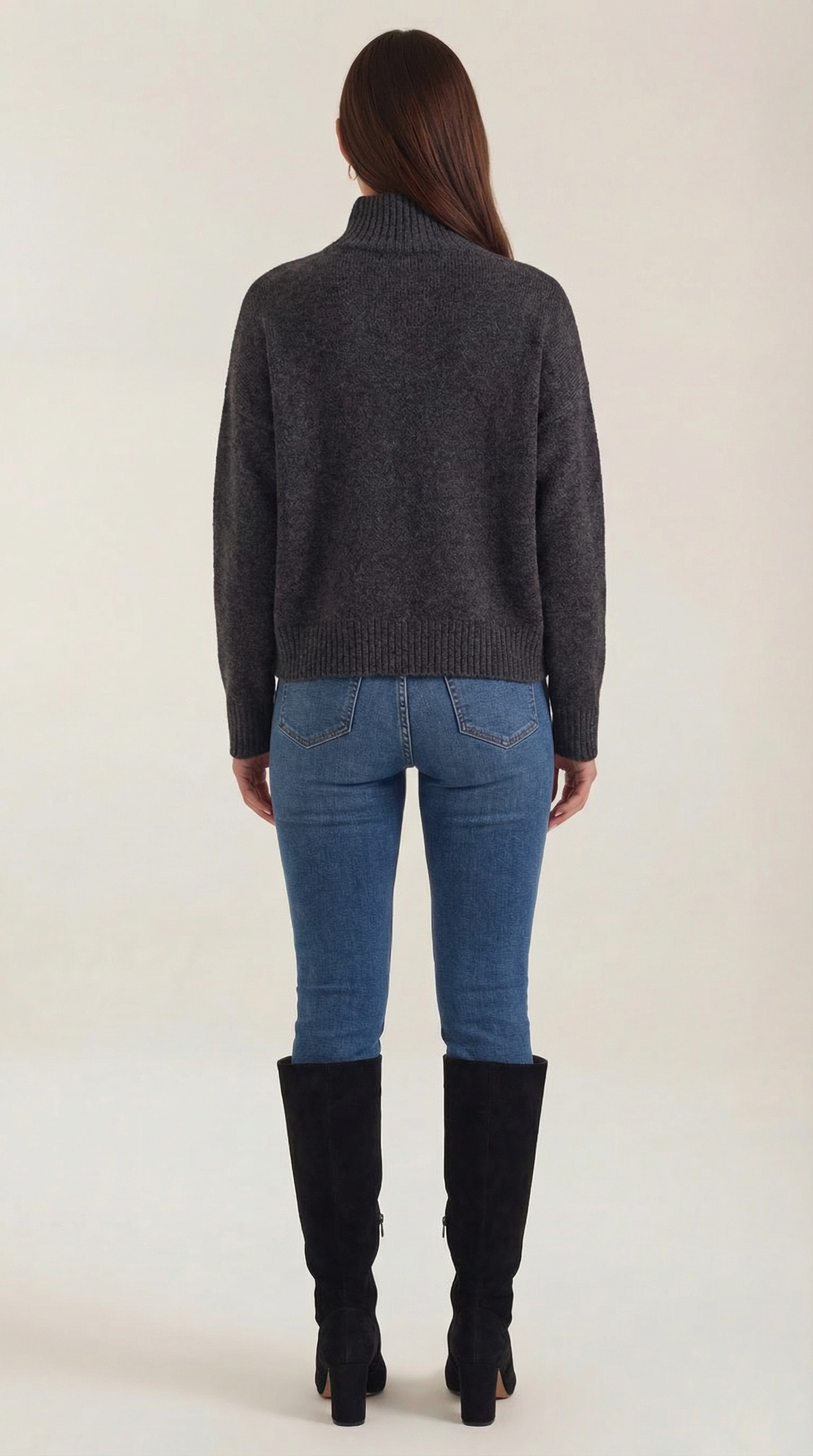Andrea Women's Knitted Turtleneck Jumper with Ribbed Trims