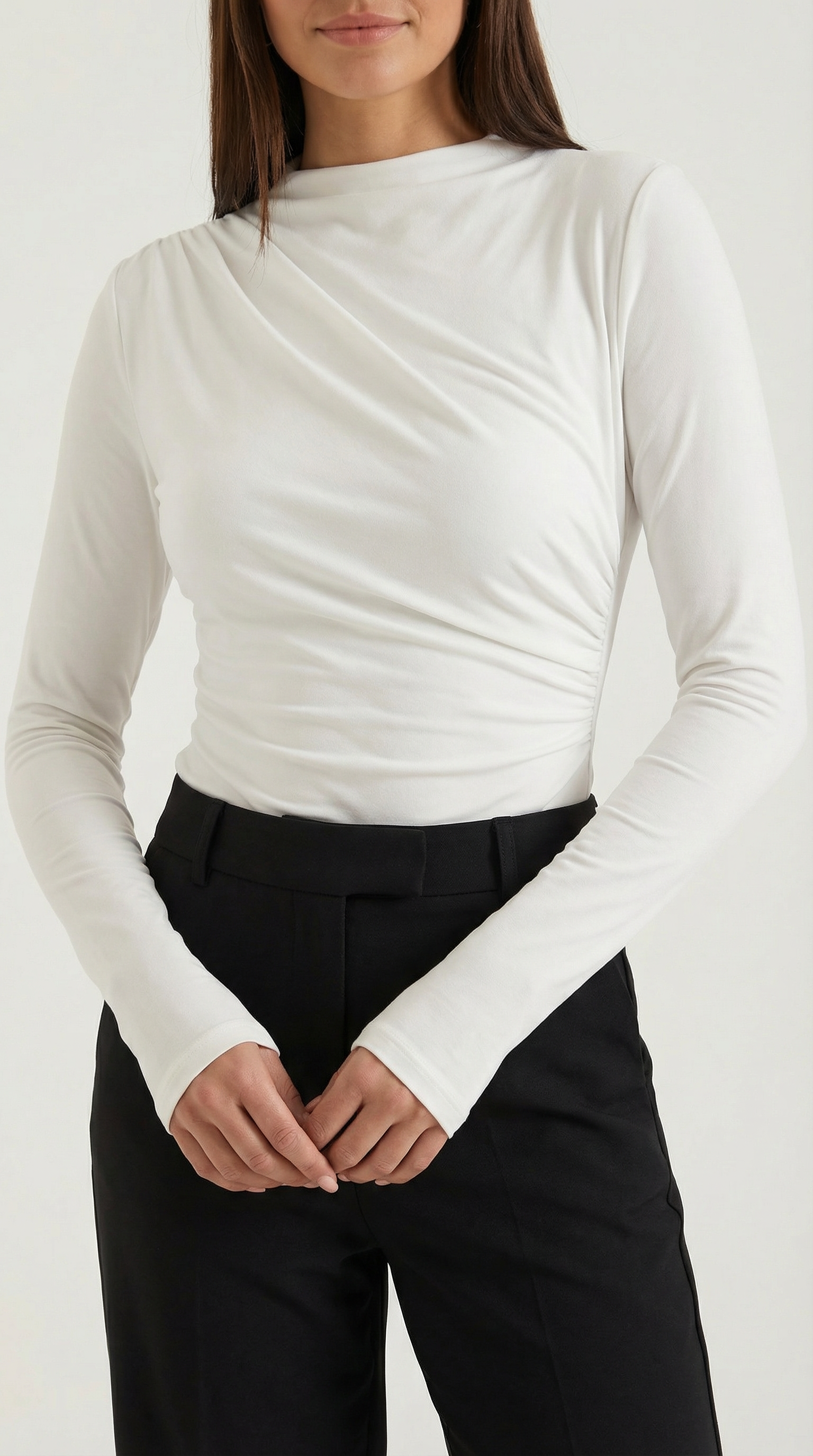 Audrey Women's Crew Neck Ruched Long-Sleeve Bodysuit