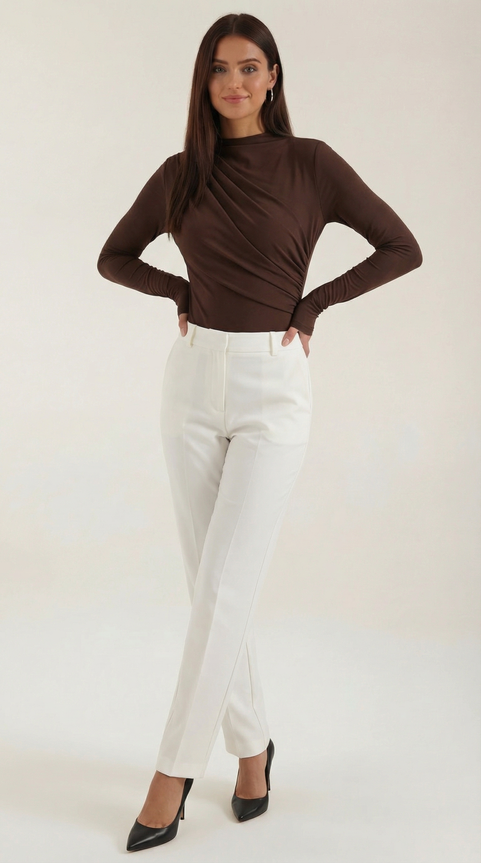 Audrey Women's Crew Neck Ruched Long-Sleeve Bodysuit - Brown