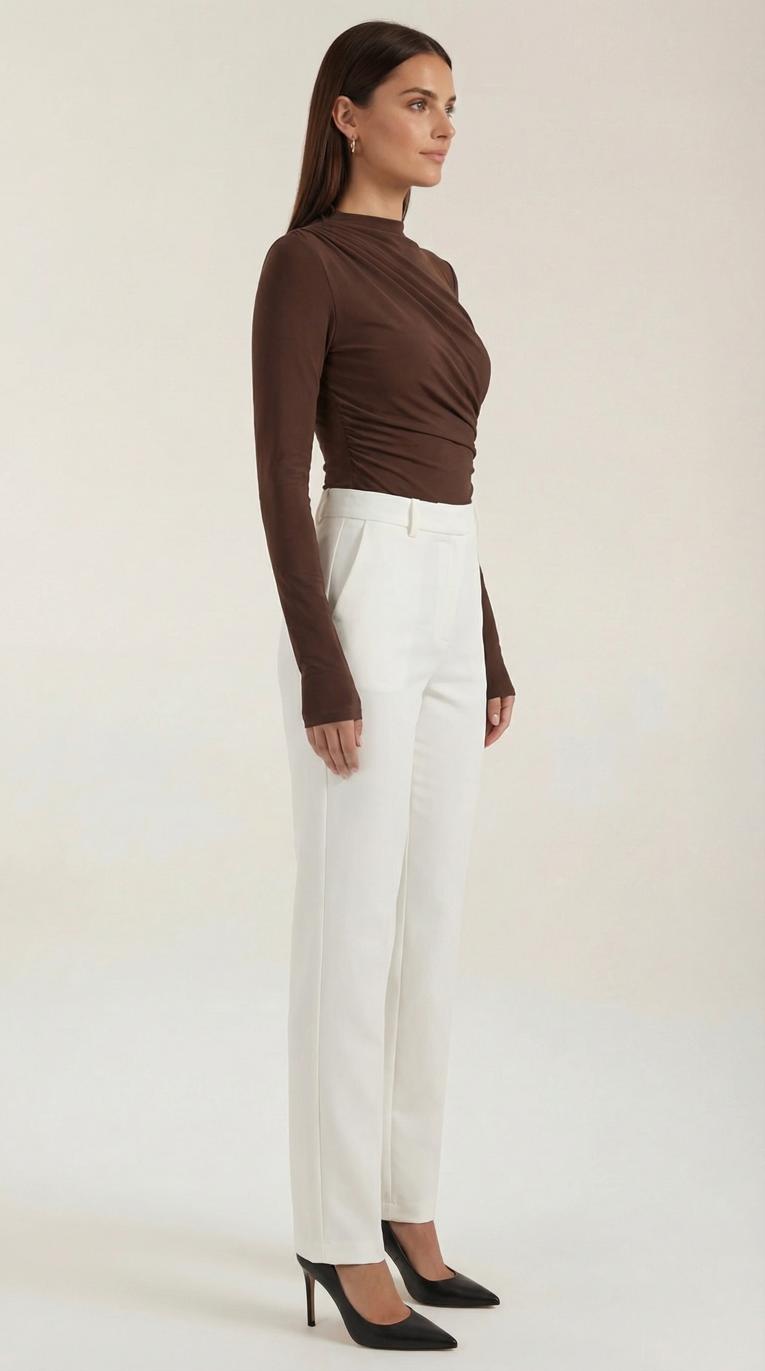 Audrey Women's Crew Neck Ruched Long-Sleeve Bodysuit