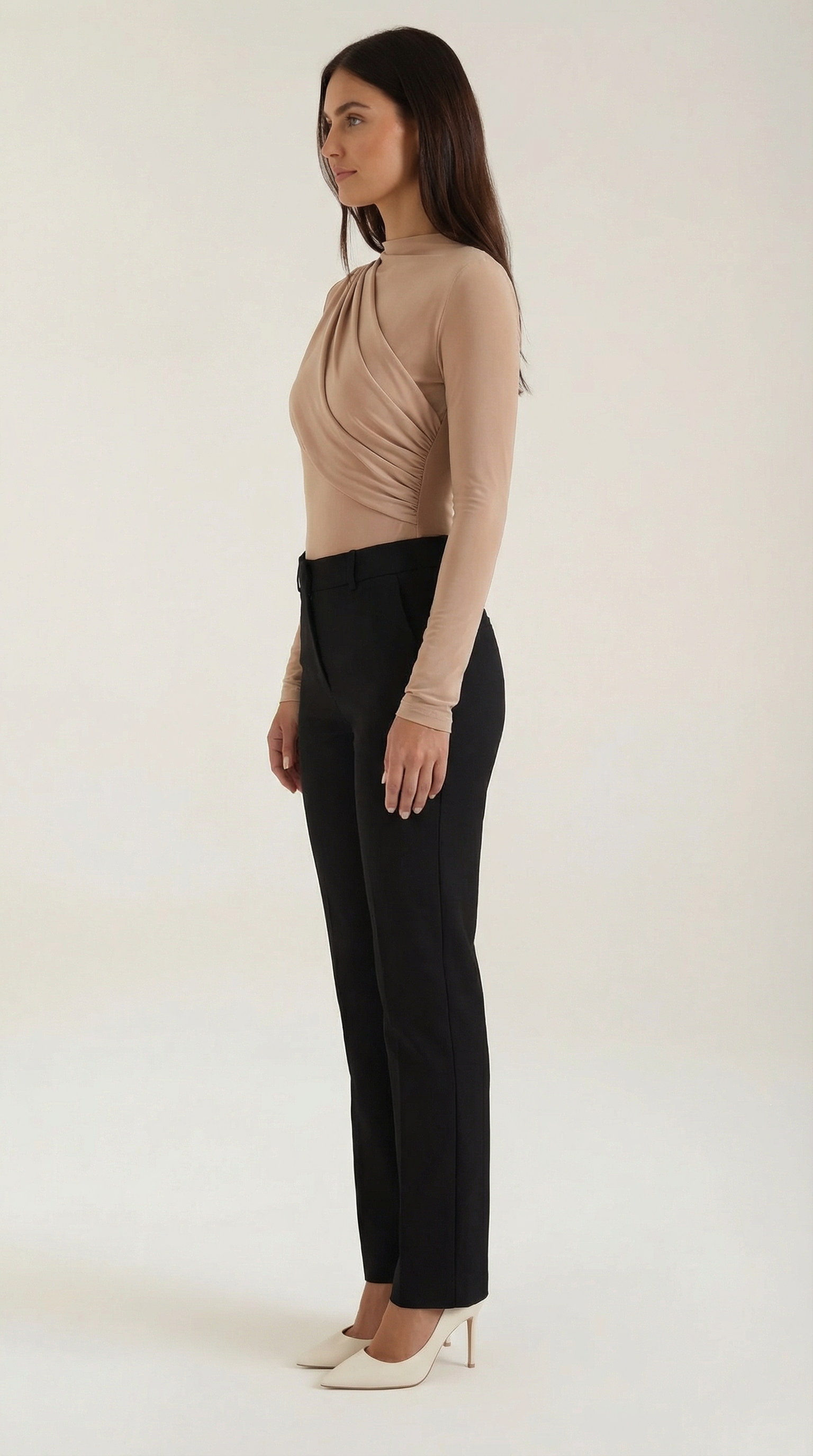 Audrey Women's Crew Neck Ruched Long-Sleeve Bodysuit