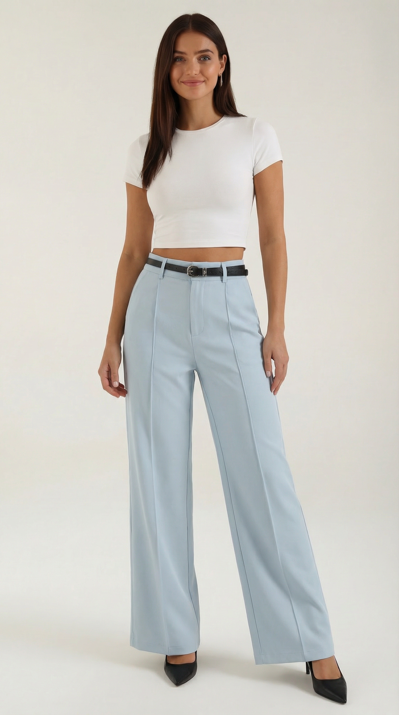 Bertha Women's Pleated Belted Wide-Leg Trousers - Baby Blue