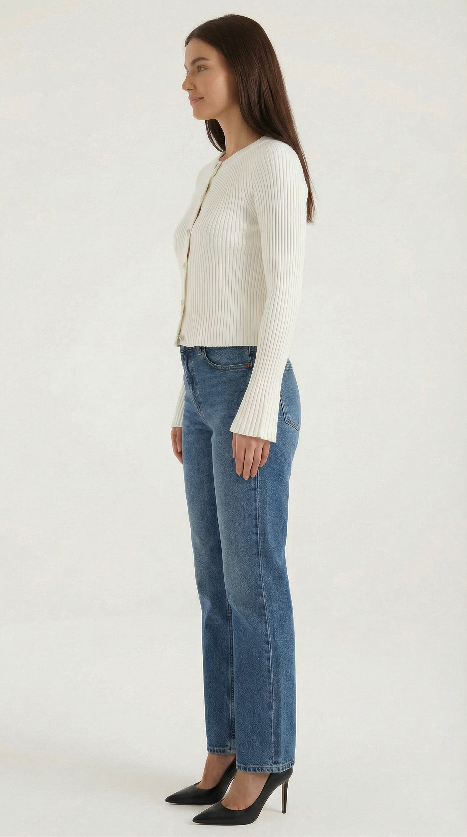 Betty Women's Ribbed Knit Top with Gold Buttons