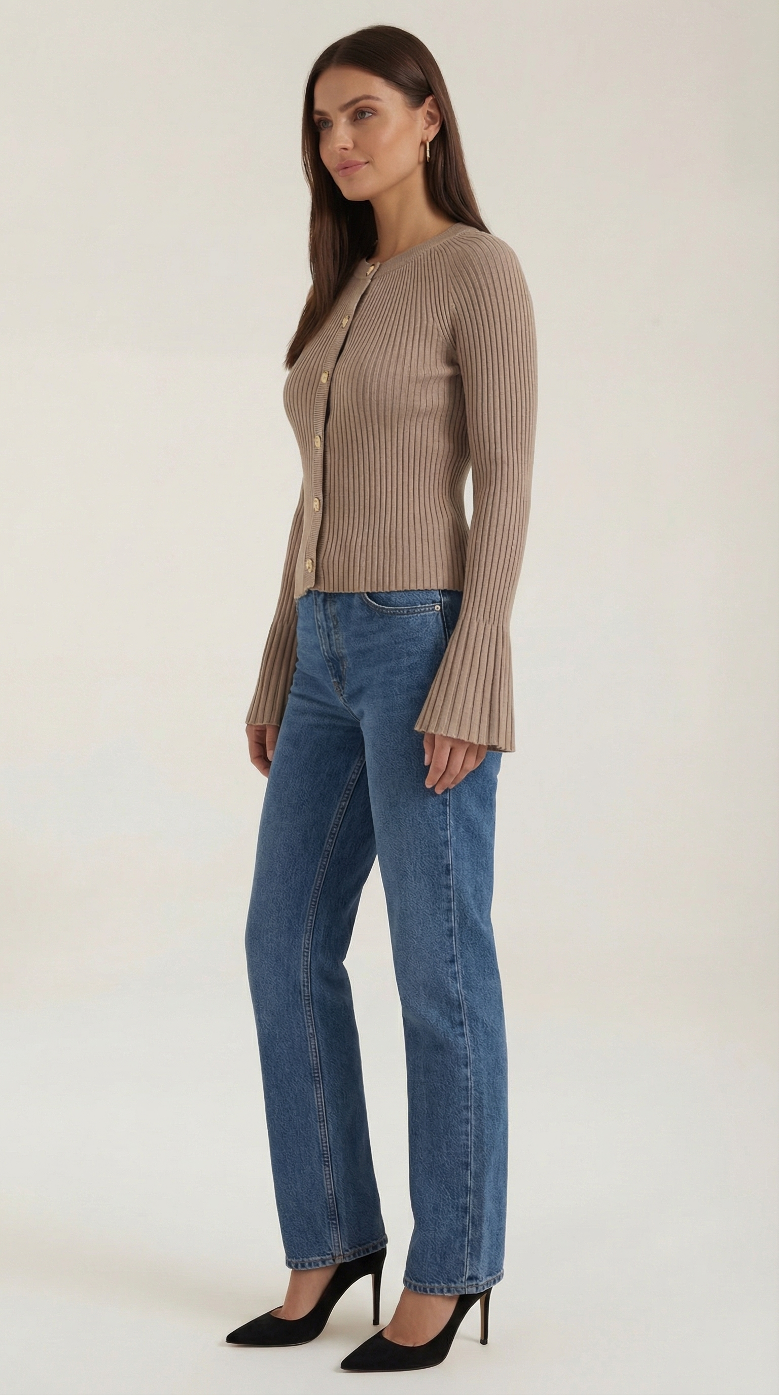 Betty Women's Ribbed Knit Top with Gold Buttons