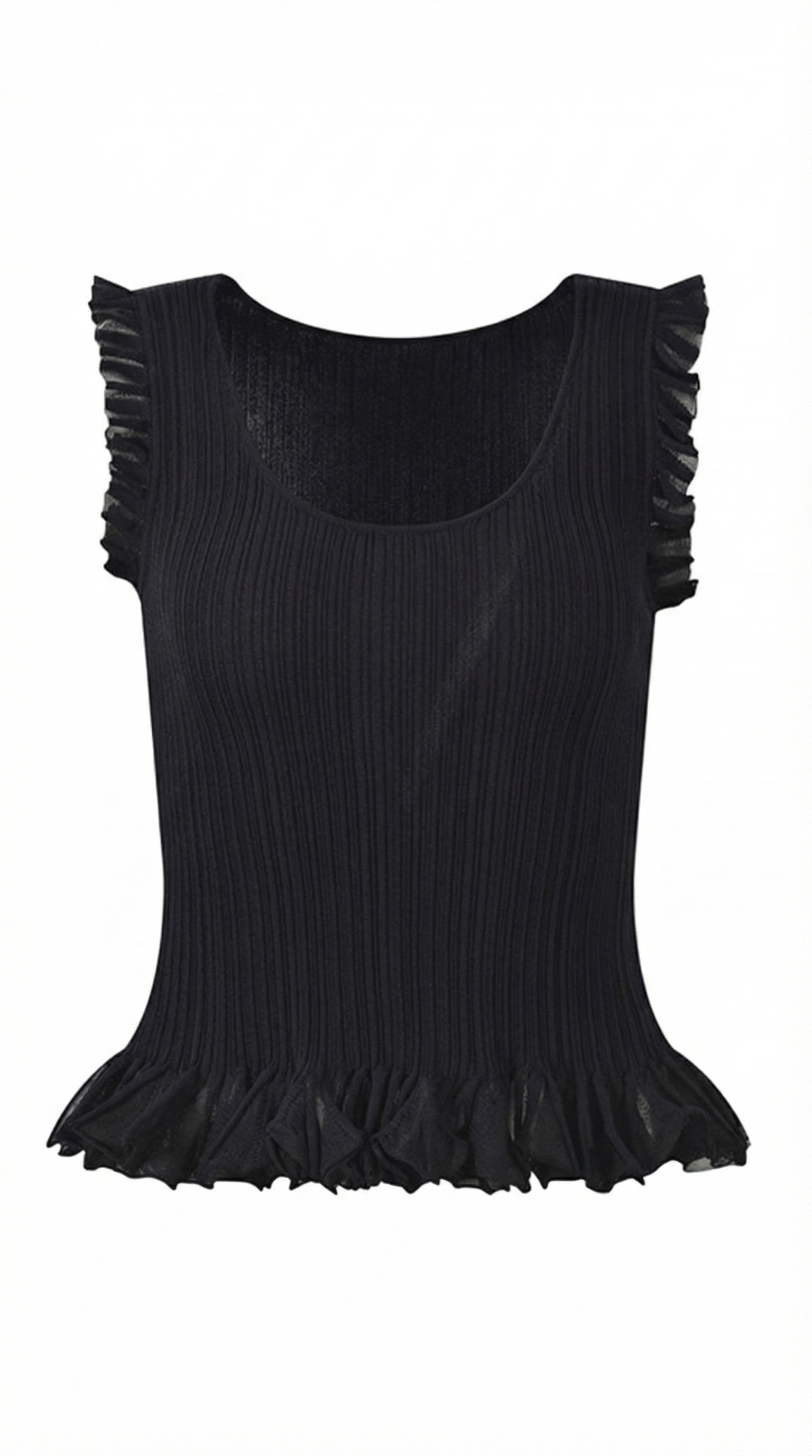 Carol Women's Ribbed Knit Top with Ruffle Trim