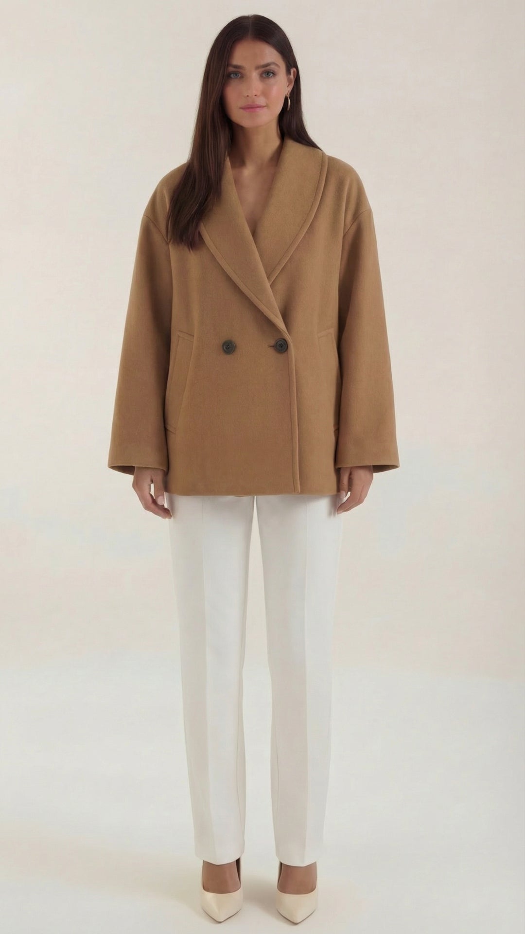 Carolyn Women's Oversized Double-Breasted Short Coat - Khaki