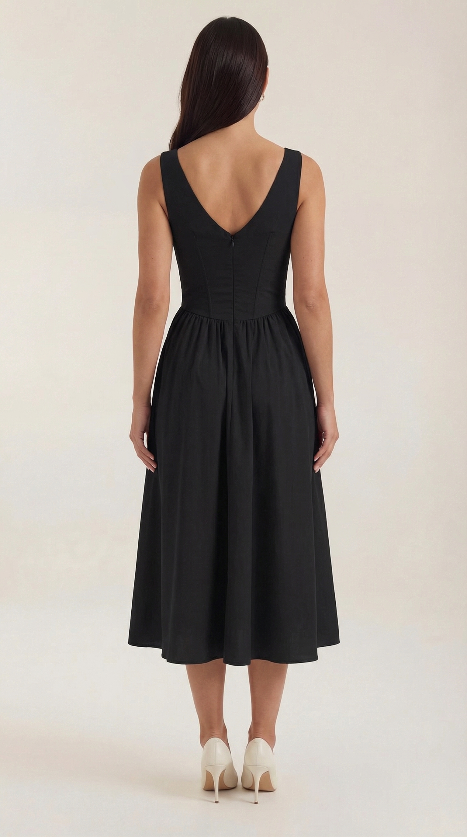 Cassiopeia Women's Plunge V-Neck Fitted Bodice Midi Dress