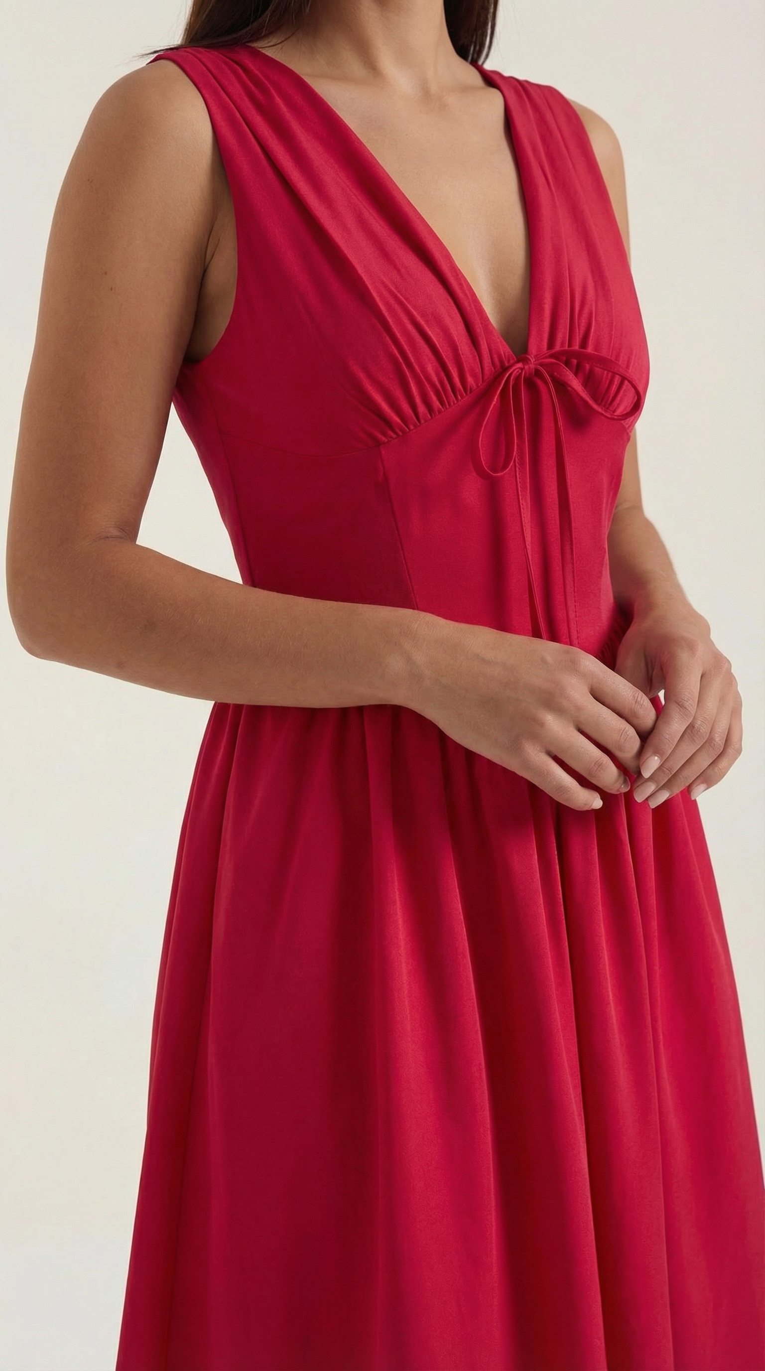 Cassiopeia Women's Plunge V-Neck Fitted Bodice Midi Dress
