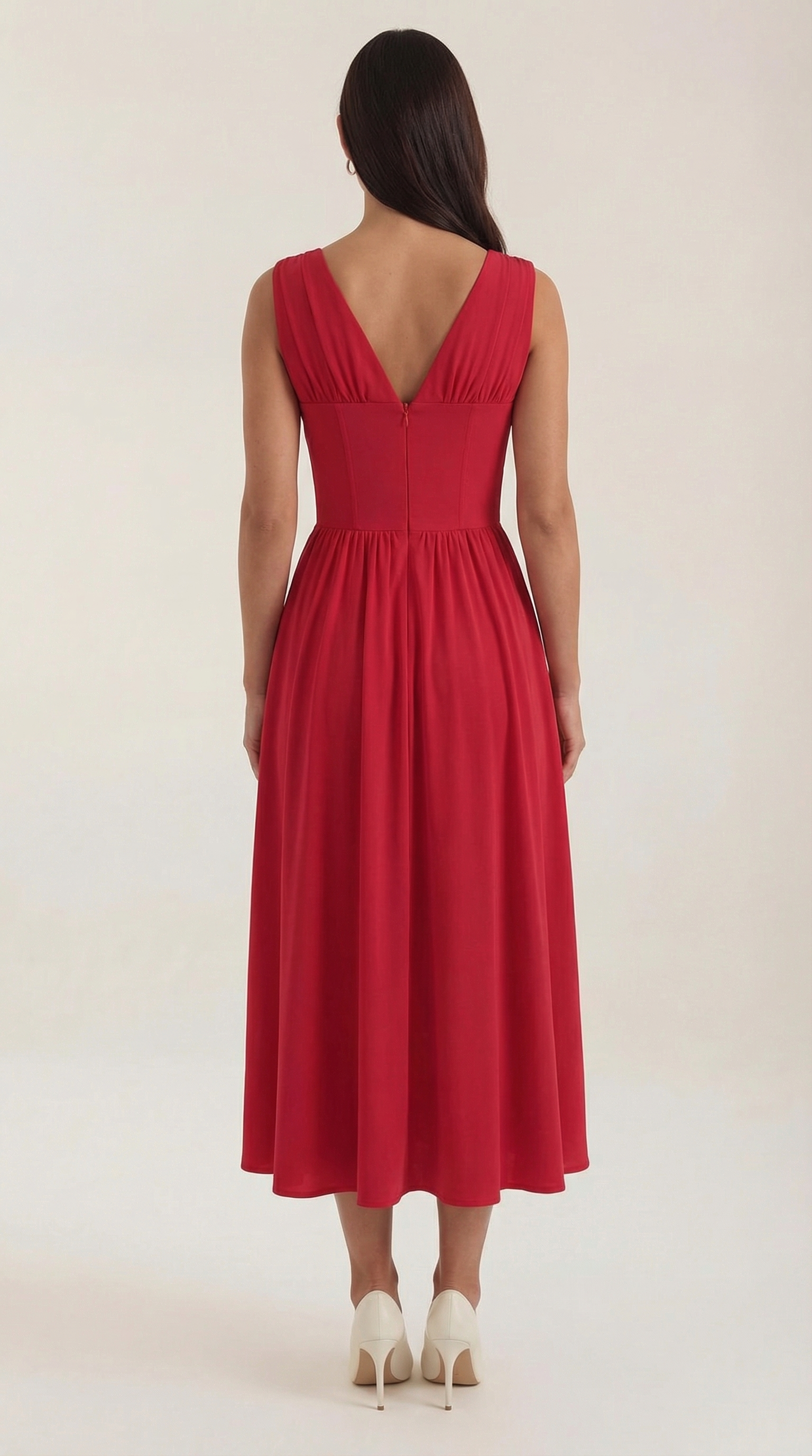 Cassiopeia Women's Plunge V-Neck Fitted Bodice Midi Dress