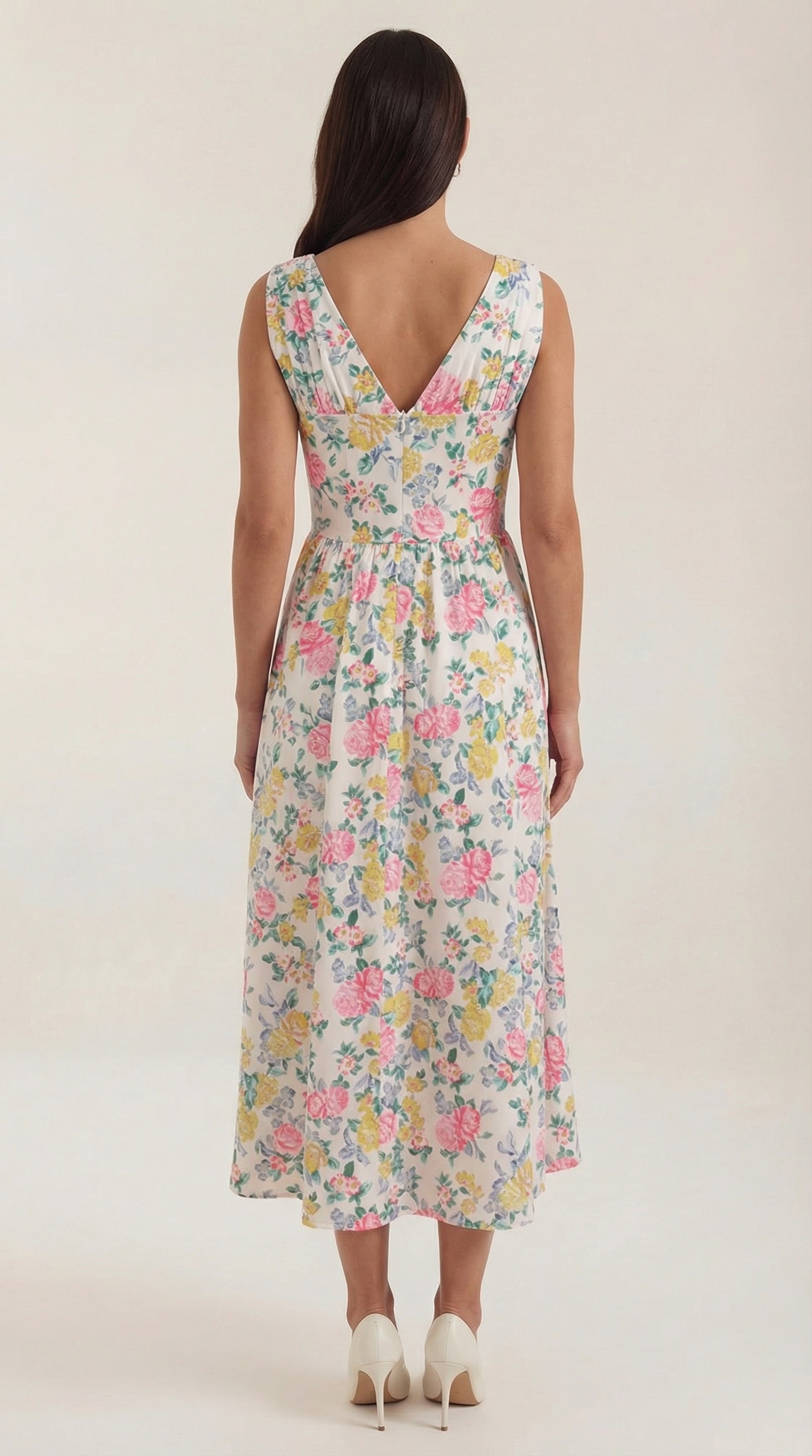 Cassiopeia Women's Plunge V-Neck Fitted Bodice Midi Dress