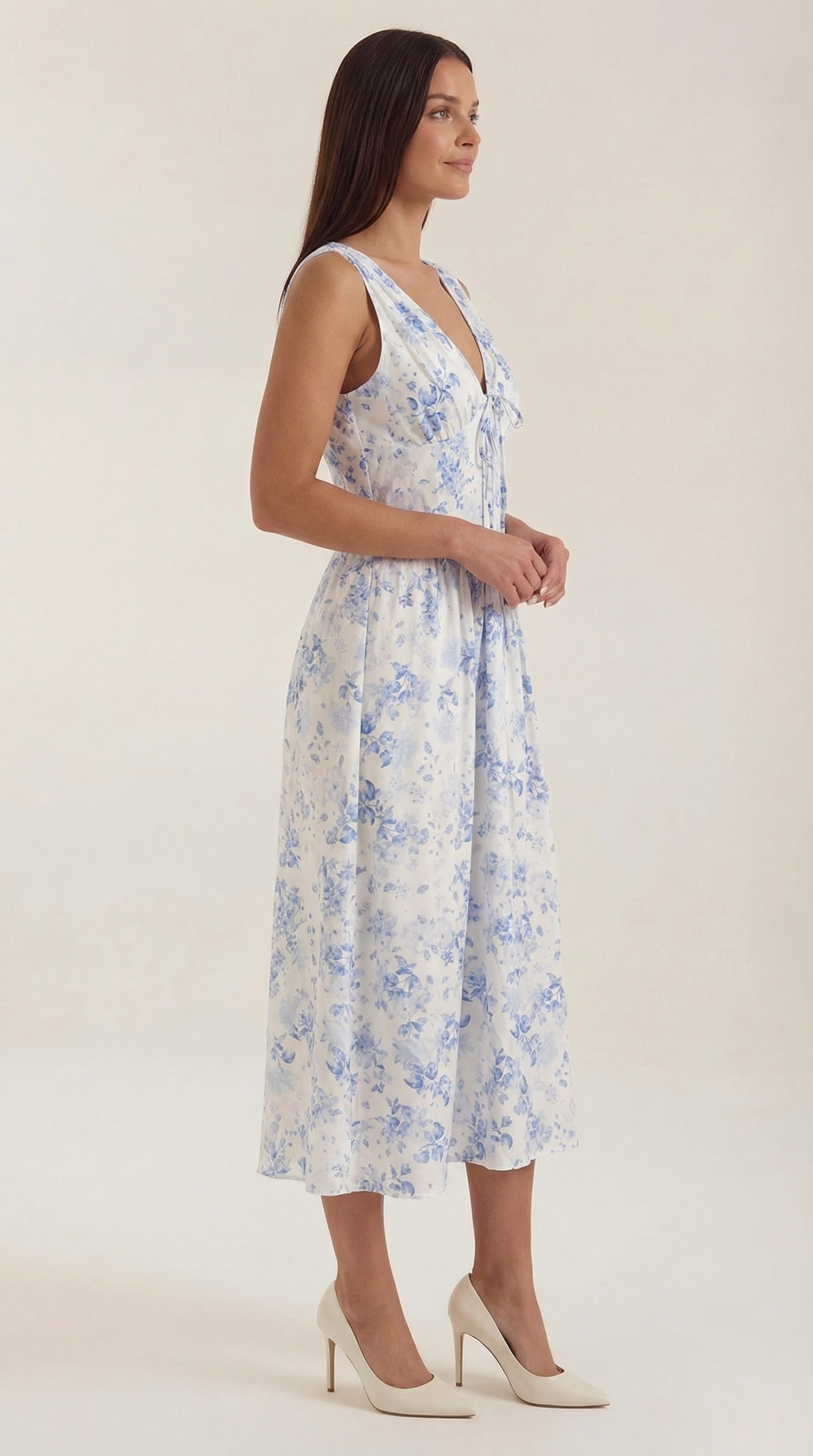 Cassiopeia Women's Plunge V-Neck Fitted Bodice Midi Dress