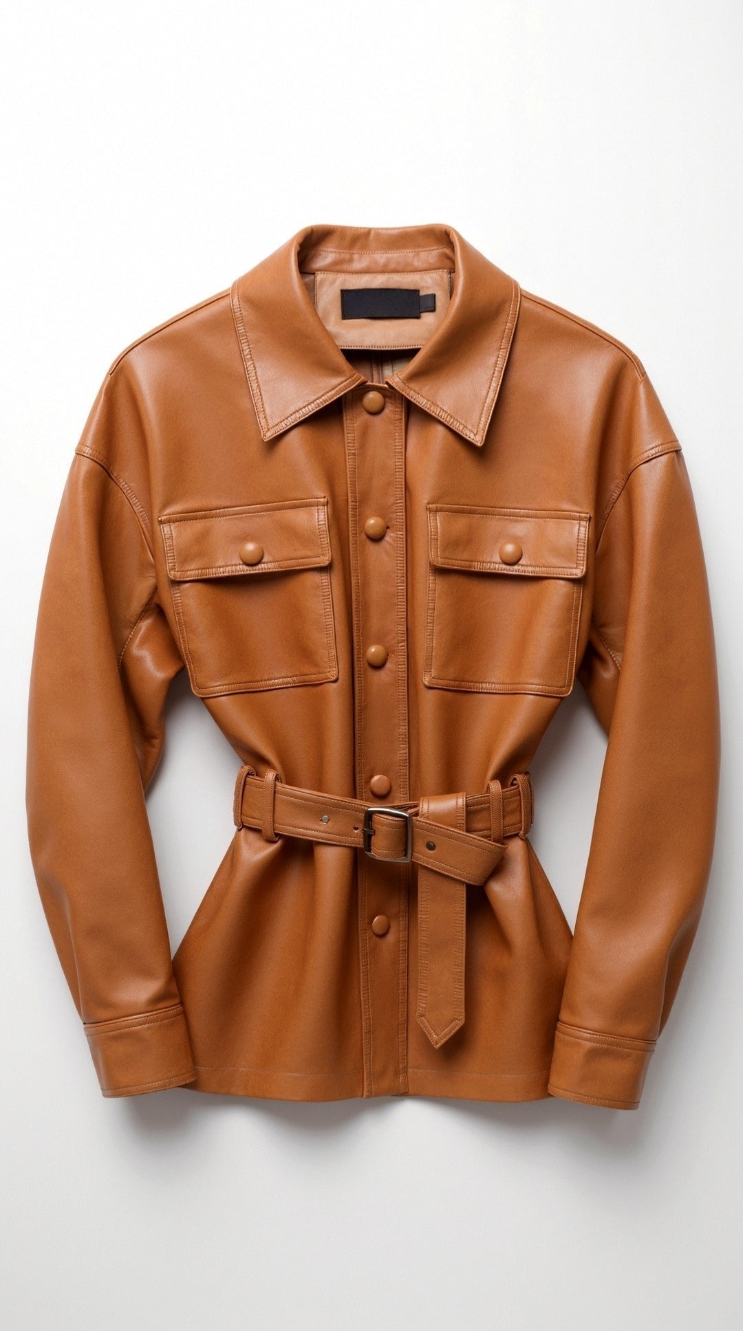 Christina Women's Belted Faux Leather Jacket with Pockets