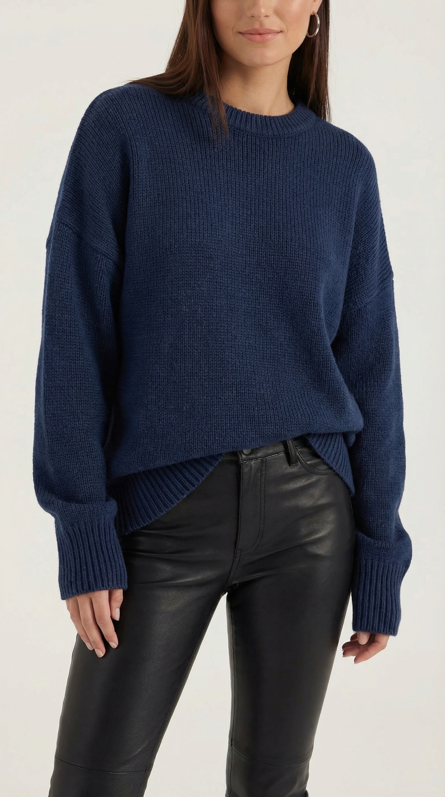 Connie Women's Crew Neck Oversized Knit Jumper with Ribbed Hem