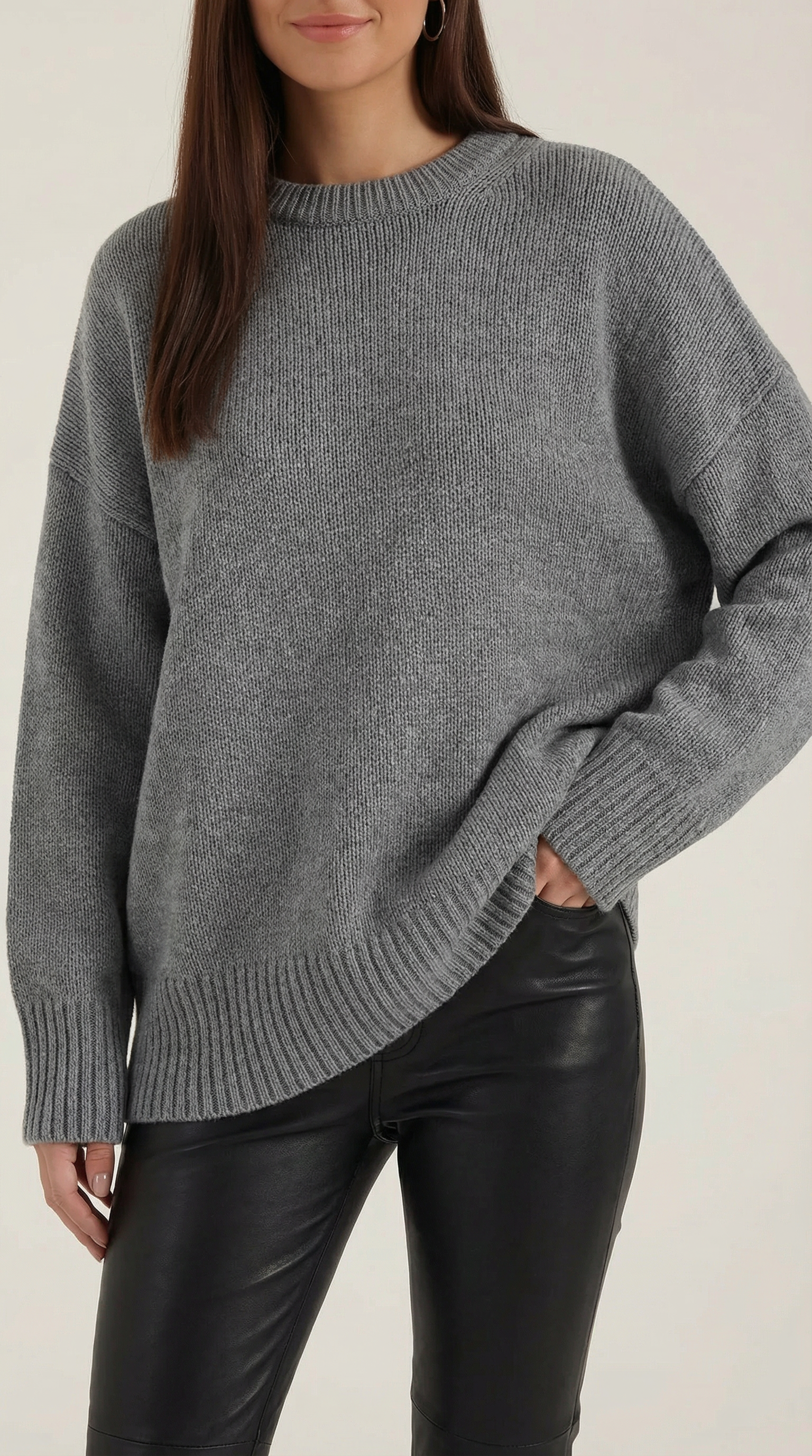 Connie Women's Crew Neck Oversized Knit Jumper with Ribbed Hem