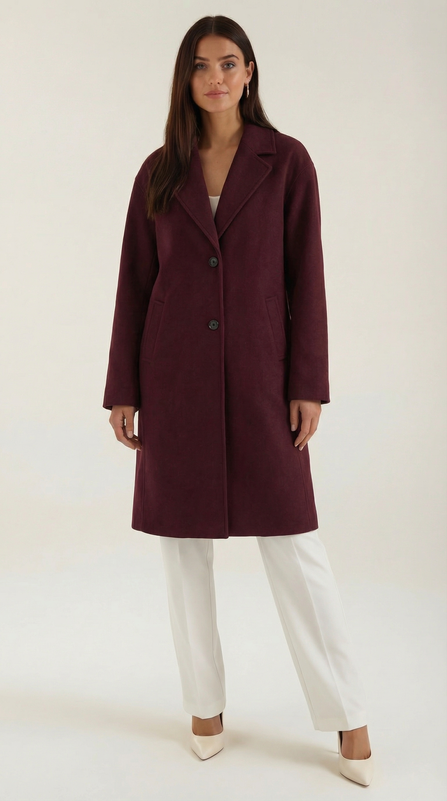 Diane Women's Oversized Longline Wool-Look Coat - Burgundy