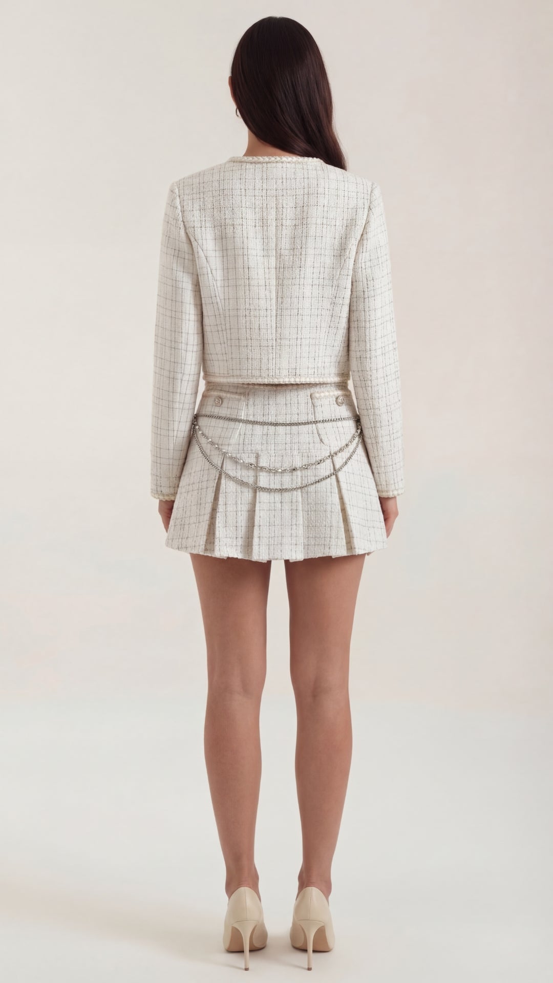 Doris Women's Cropped Pleated Tweed Skirt Set