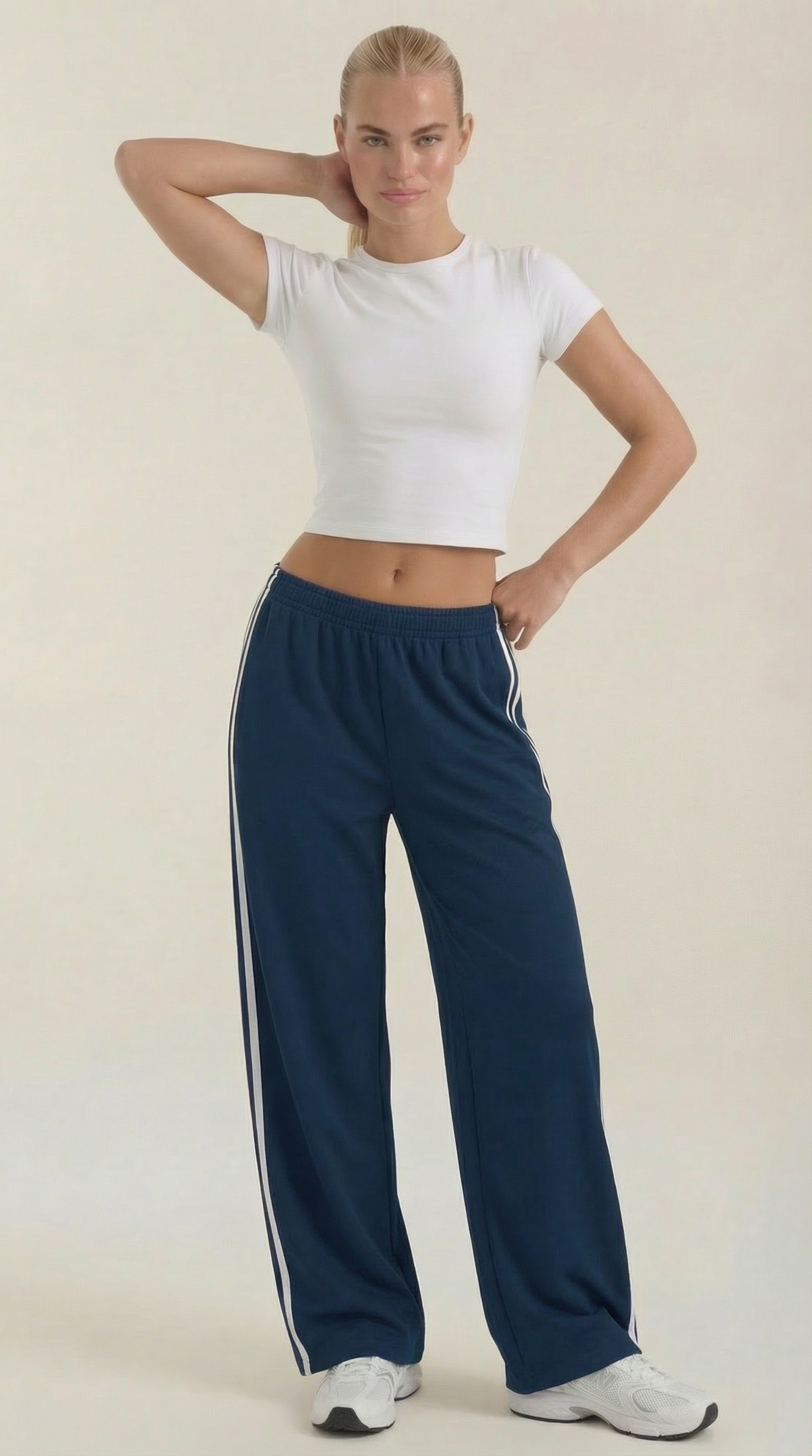 Eileen Women's Drawstring Wide Leg Side Stripe Joggers - Blue