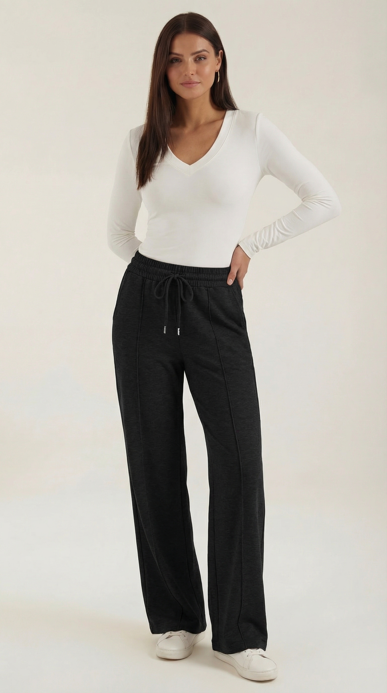 Ellie Women's Drawstring Wide Leg Casual Trousers - Black