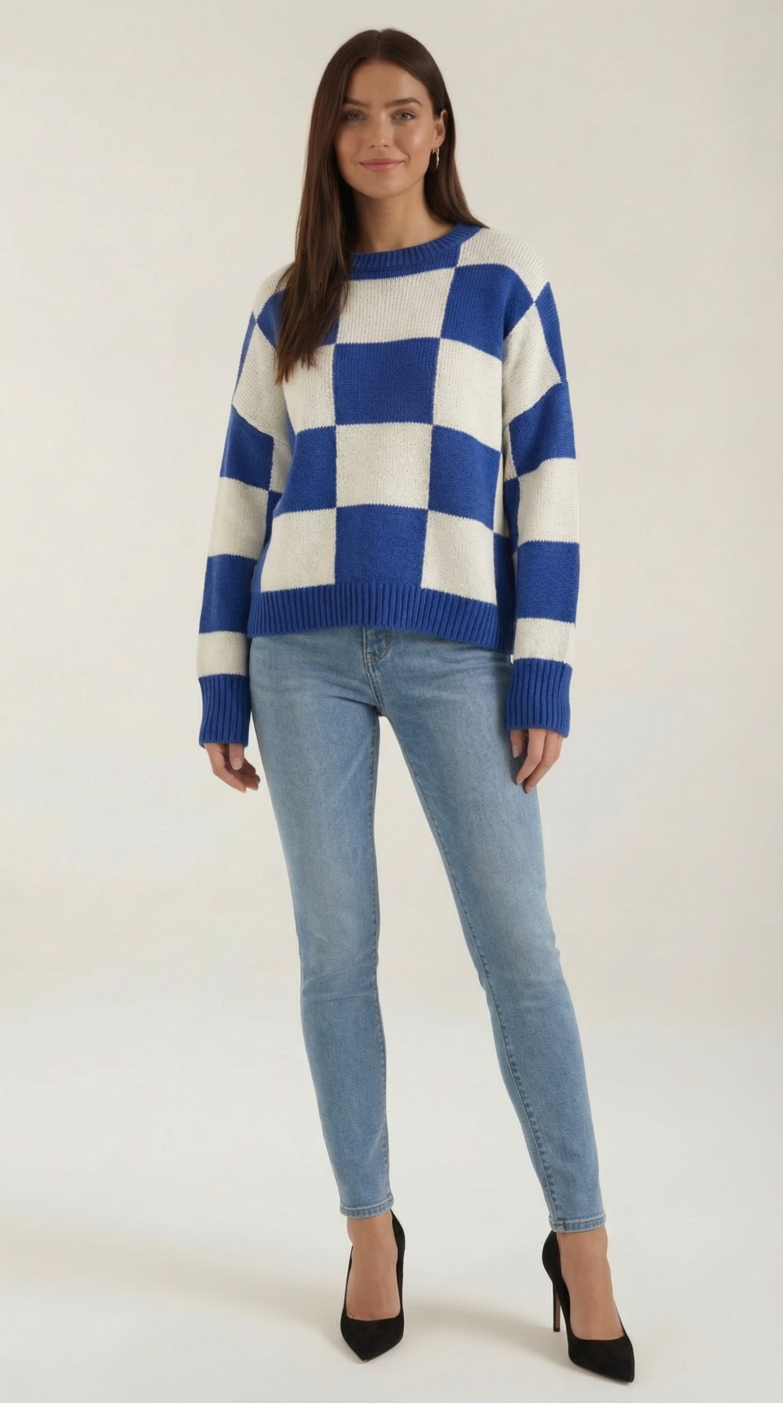 Emma Women's Oversized Checkerboard Knit Jumper