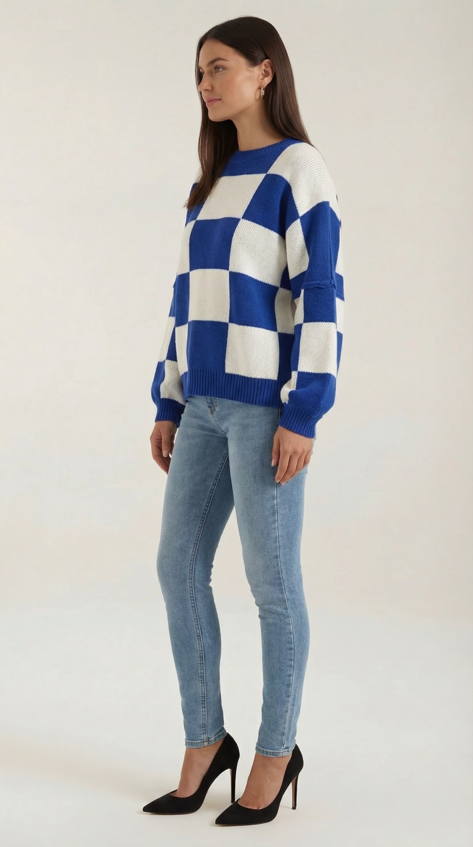 Emma Women's Oversized Checkerboard Knit Jumper
