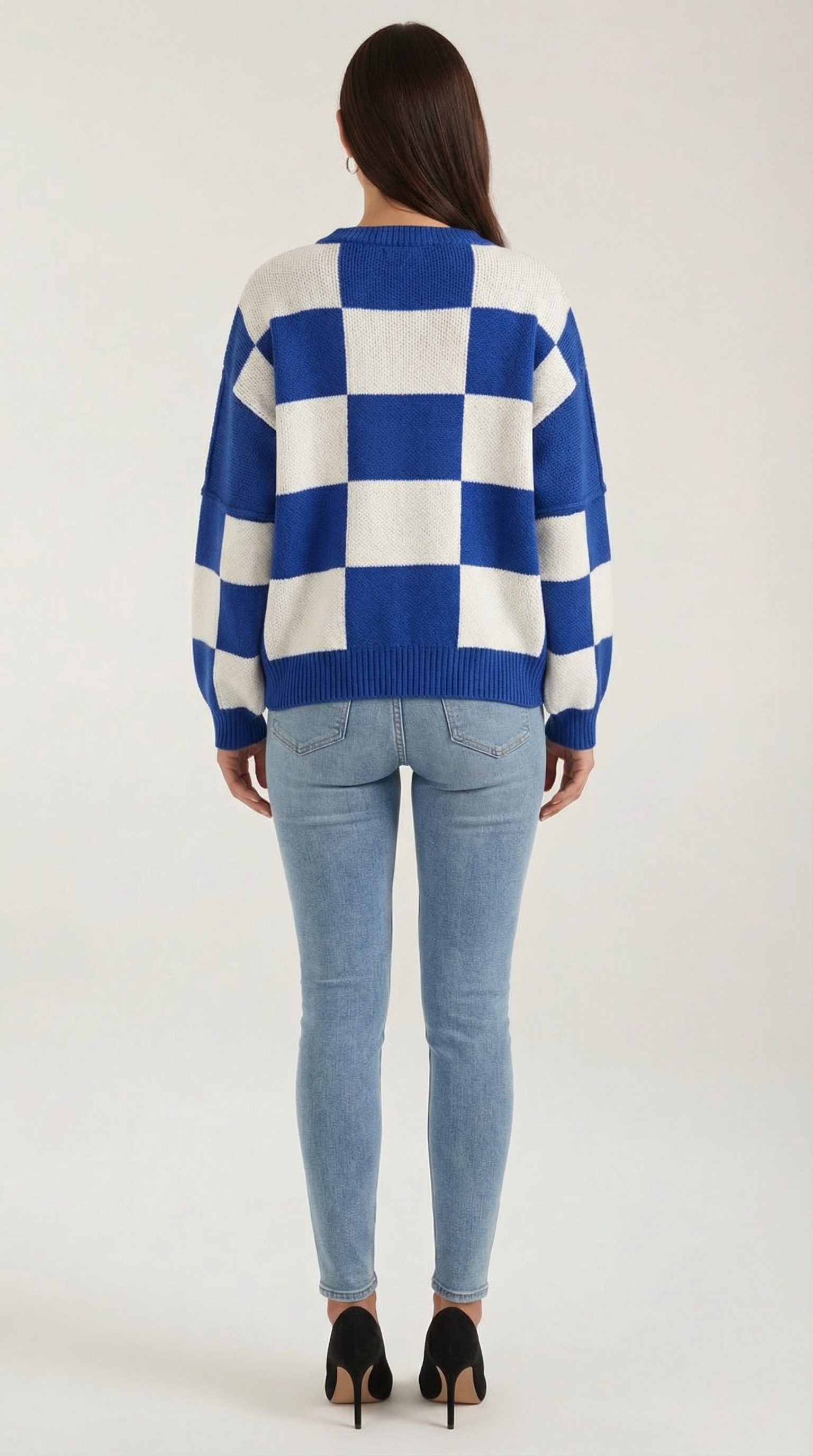 Emma Women's Oversized Checkerboard Knit Jumper