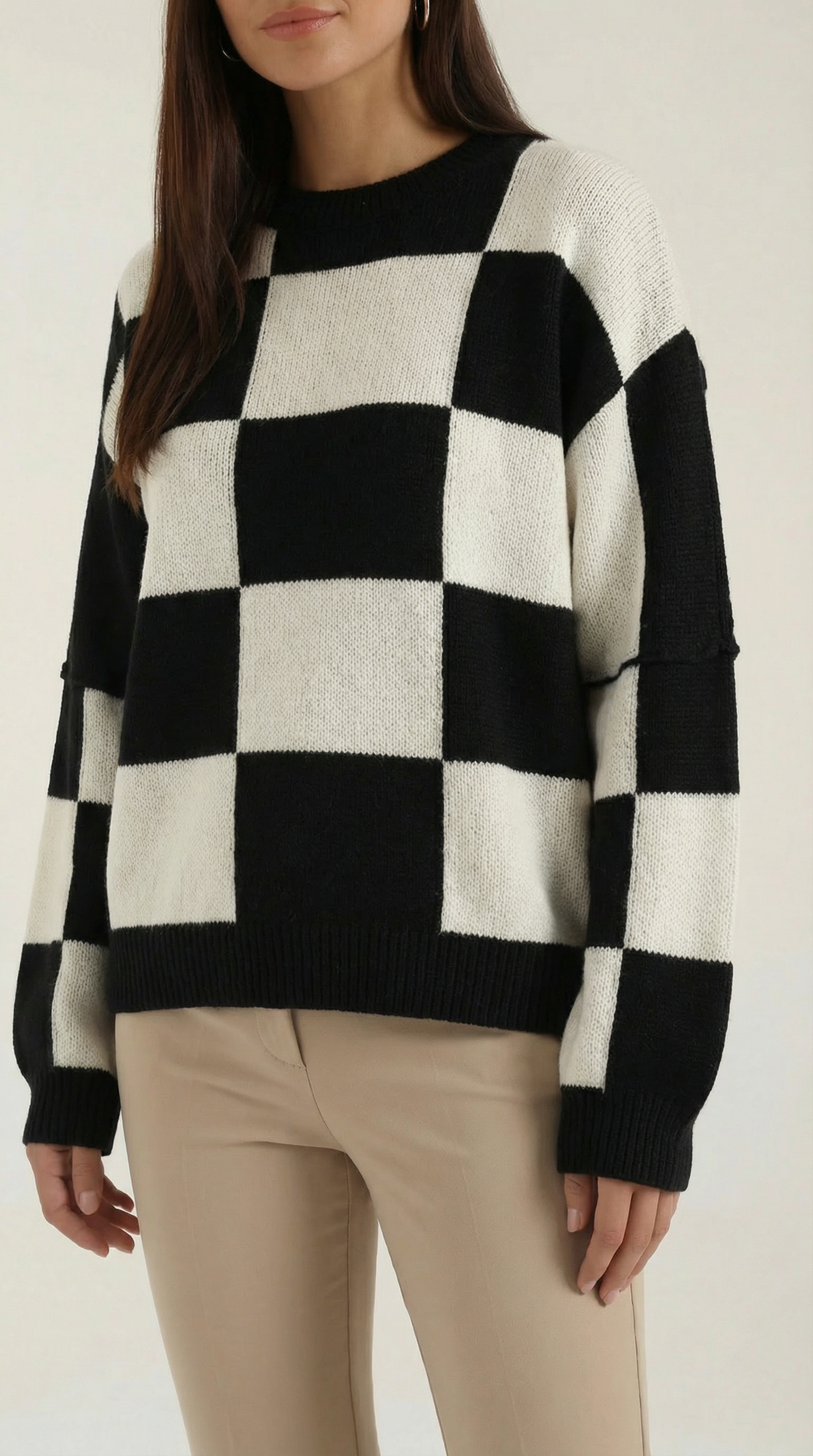 Emma Women's Oversized Checkerboard Knit Jumper