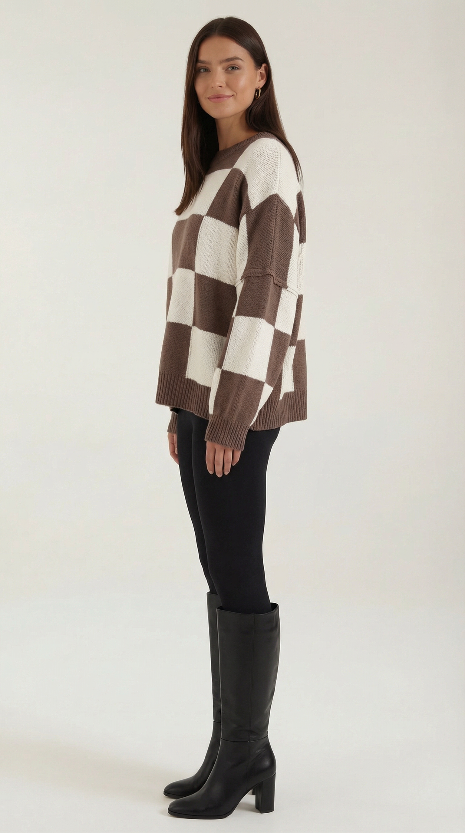 Emma Women's Oversized Checkerboard Knit Jumper