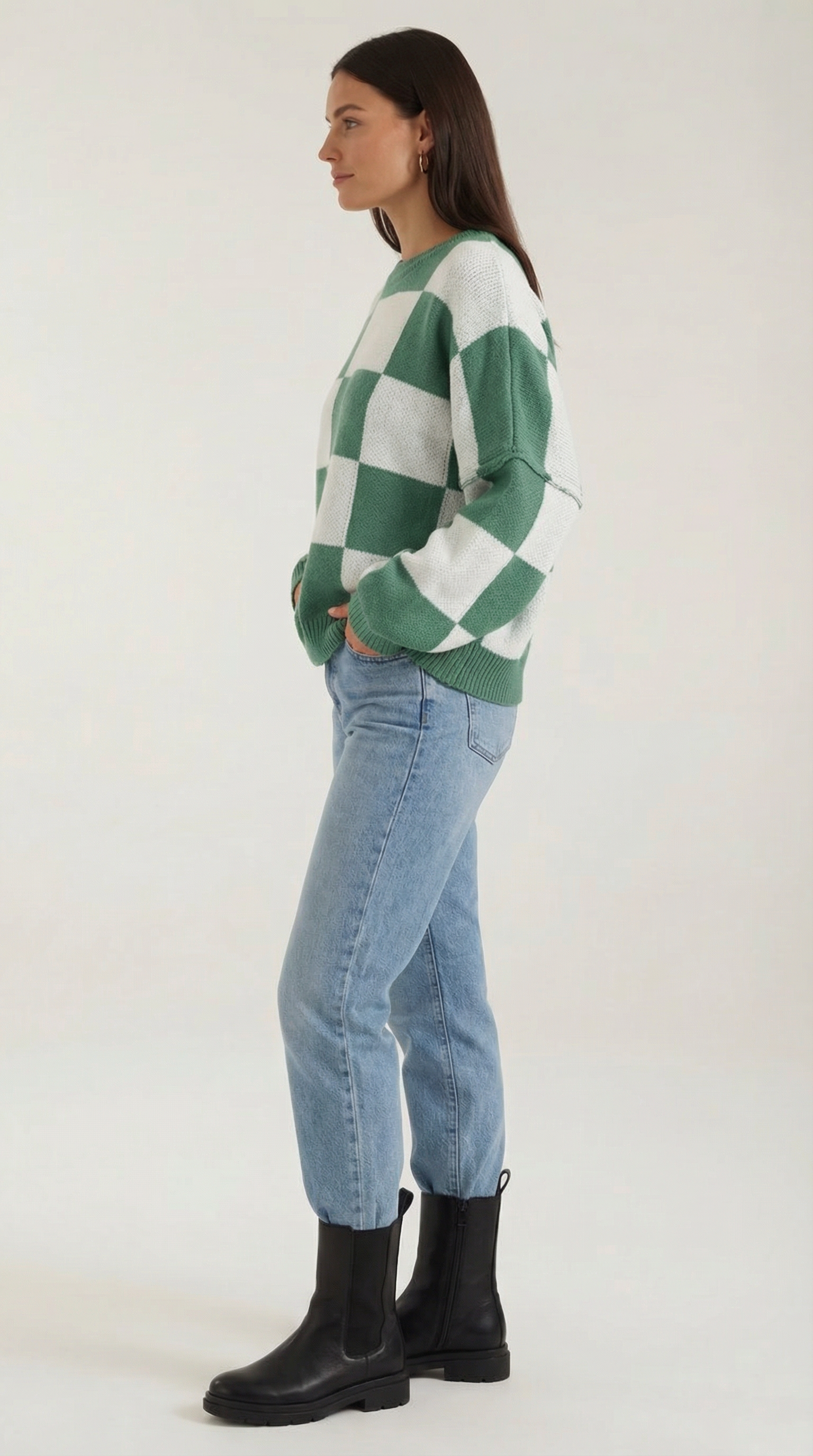 Emma Women's Oversized Checkerboard Knit Jumper