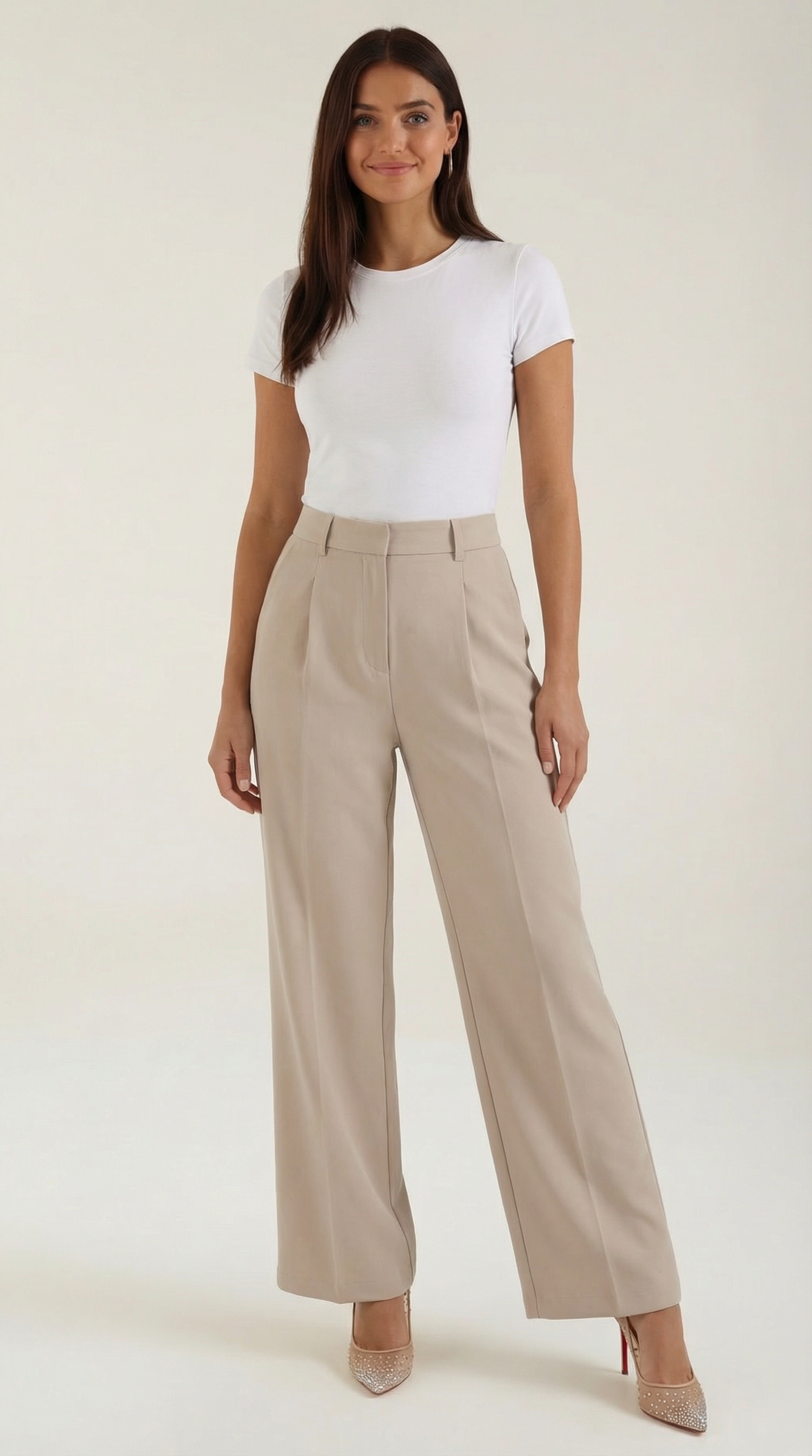 Emma Women's Pleated High Waist Wide-Leg Trousers - Cream