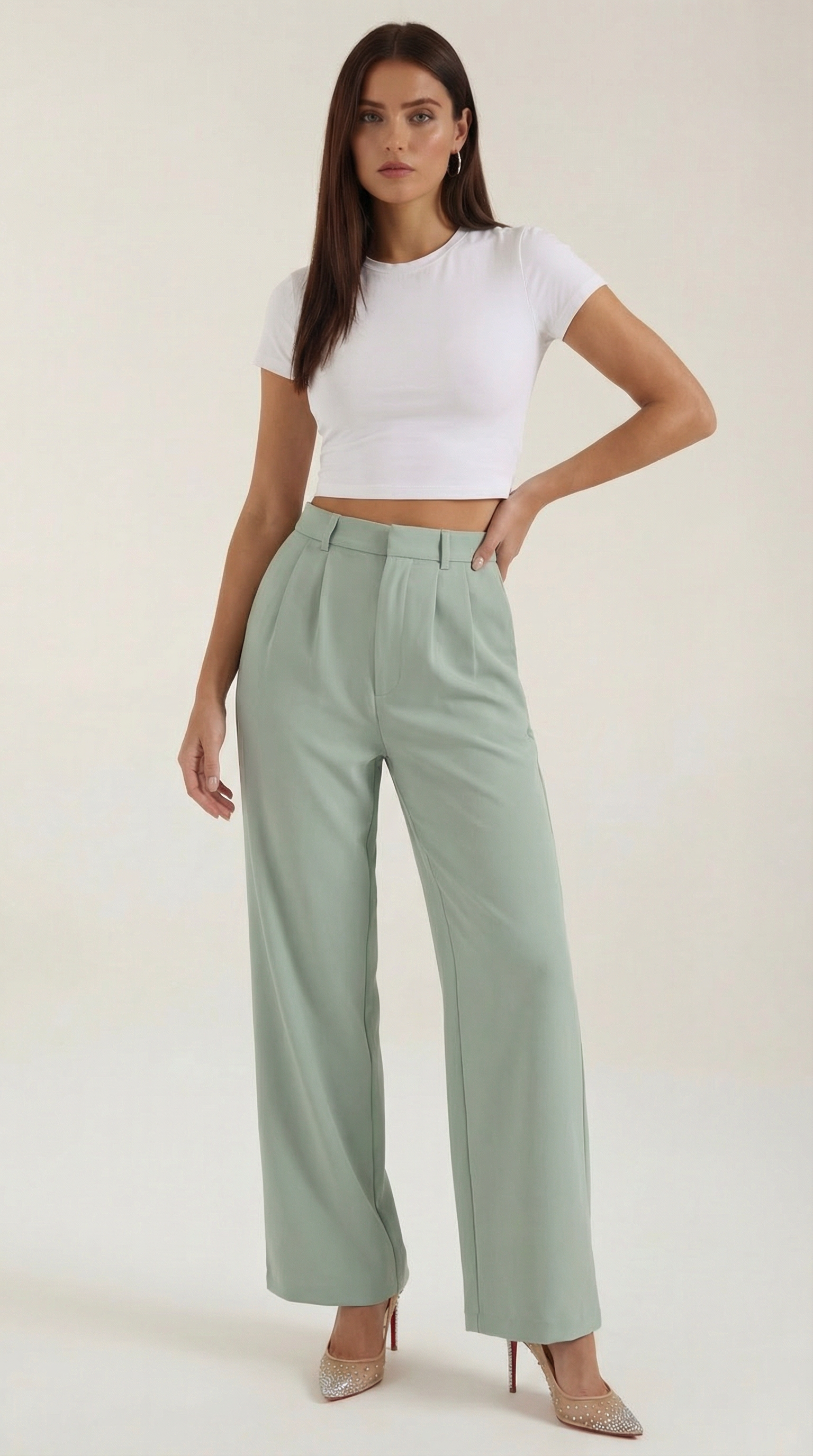 Emma Women's Pleated High Waist Wide-Leg Trousers - Baby Blue