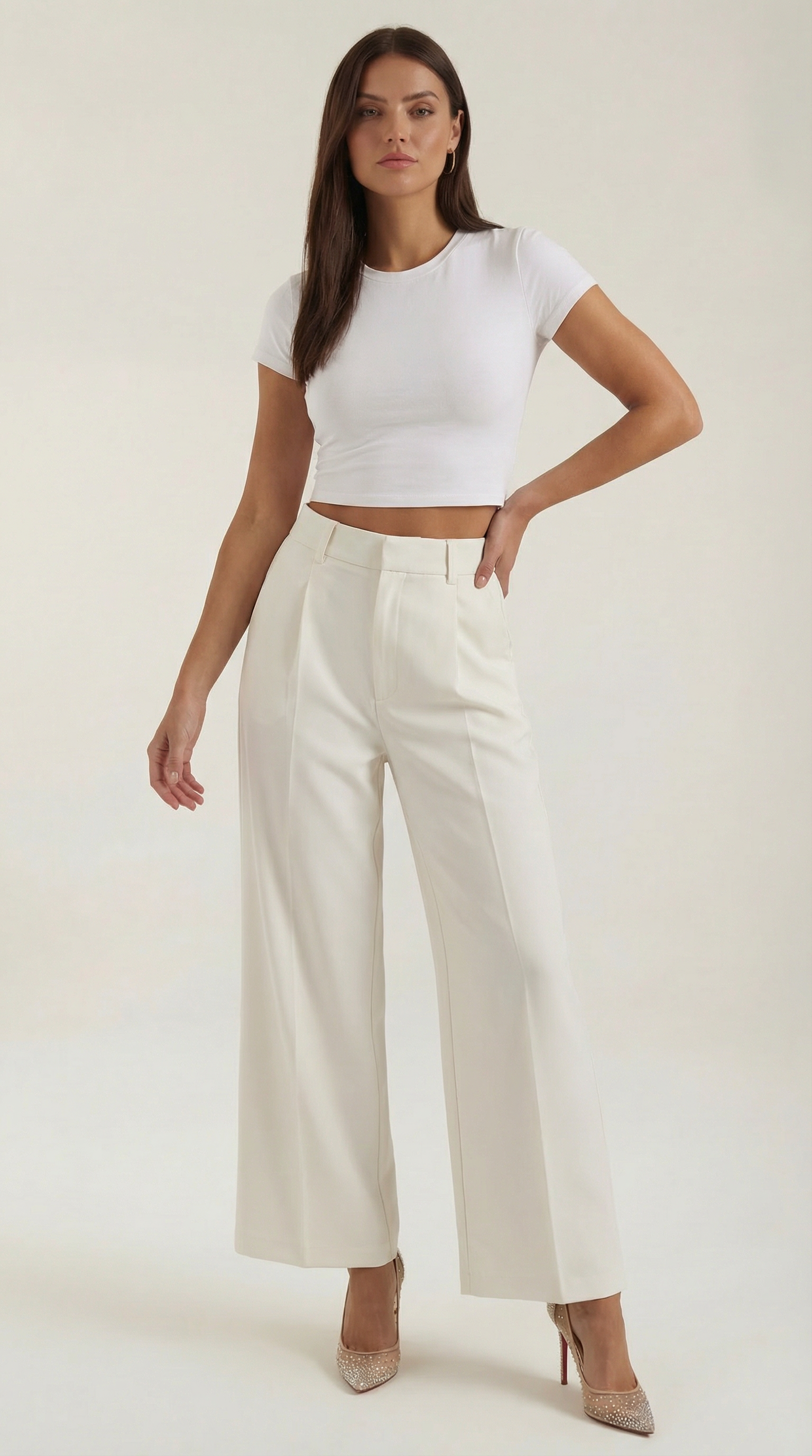 Emma Women's Pleated High Waist Wide-Leg Trousers - White