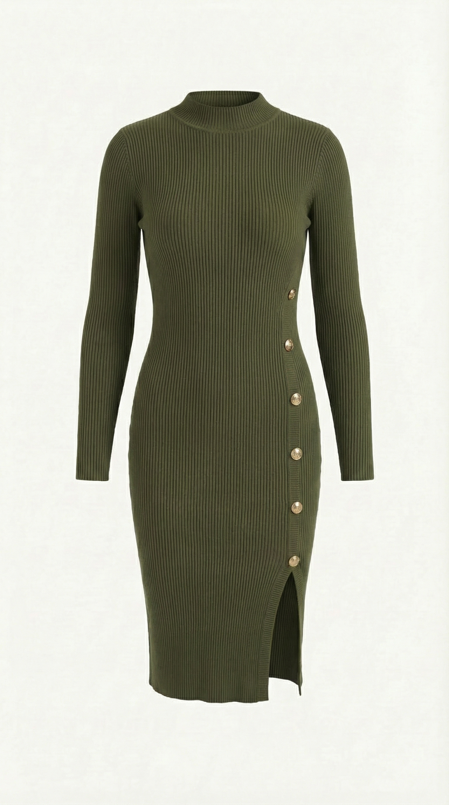 Erin Women's Ribbed Side-Button Slit Midi Dress