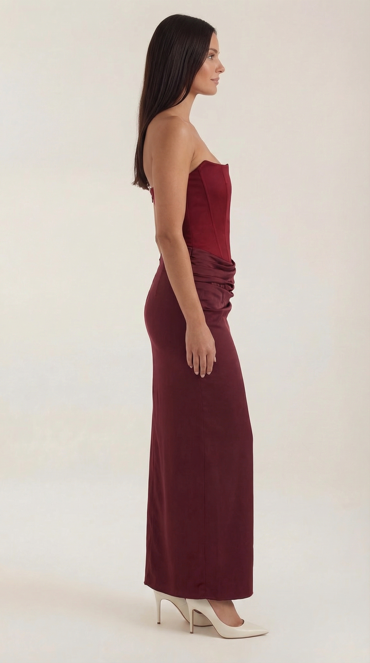 Fiorella Women's Strapless Ruched Corset Maxi Dress