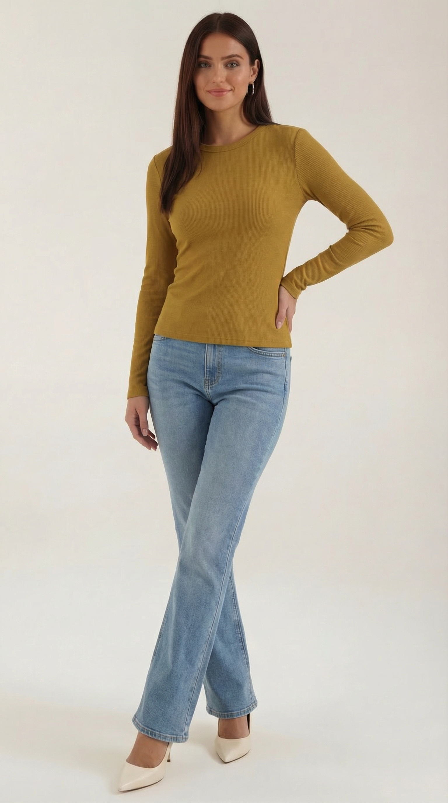 Freya Women's Crew Neck Ribbed Long Sleeve Top - Yellow