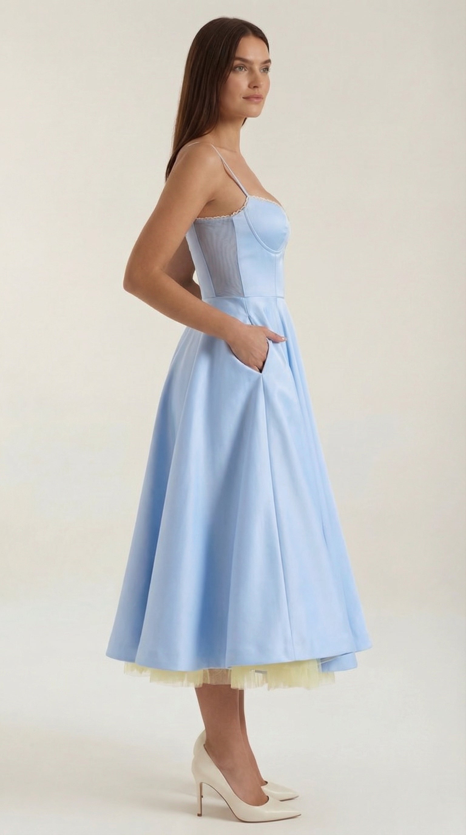 Isolde Women's Sweetheart Tulle Midi Dress with Pockets