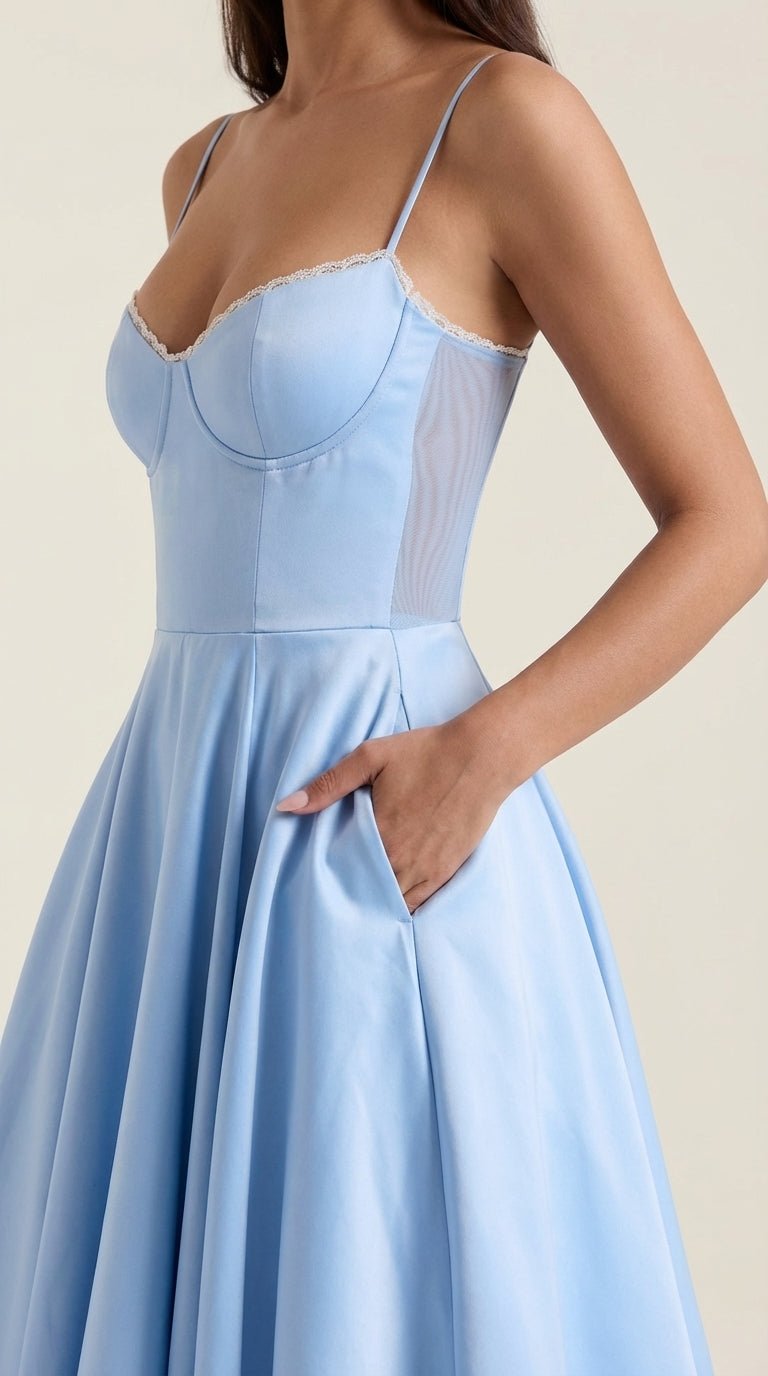 Isolde Women's Sweetheart Tulle Midi Dress with Pockets