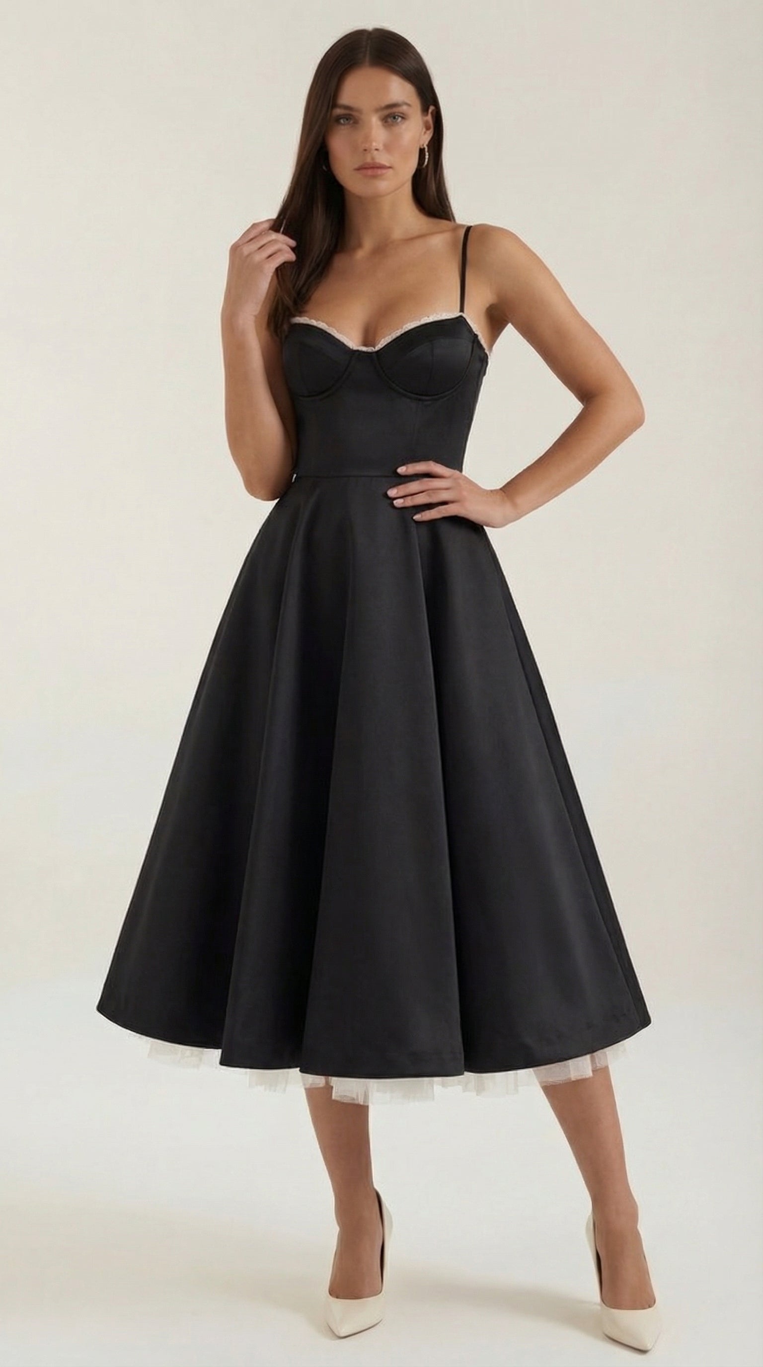 Isolde Women's Sweetheart Tulle Midi Dress with Pockets - Black