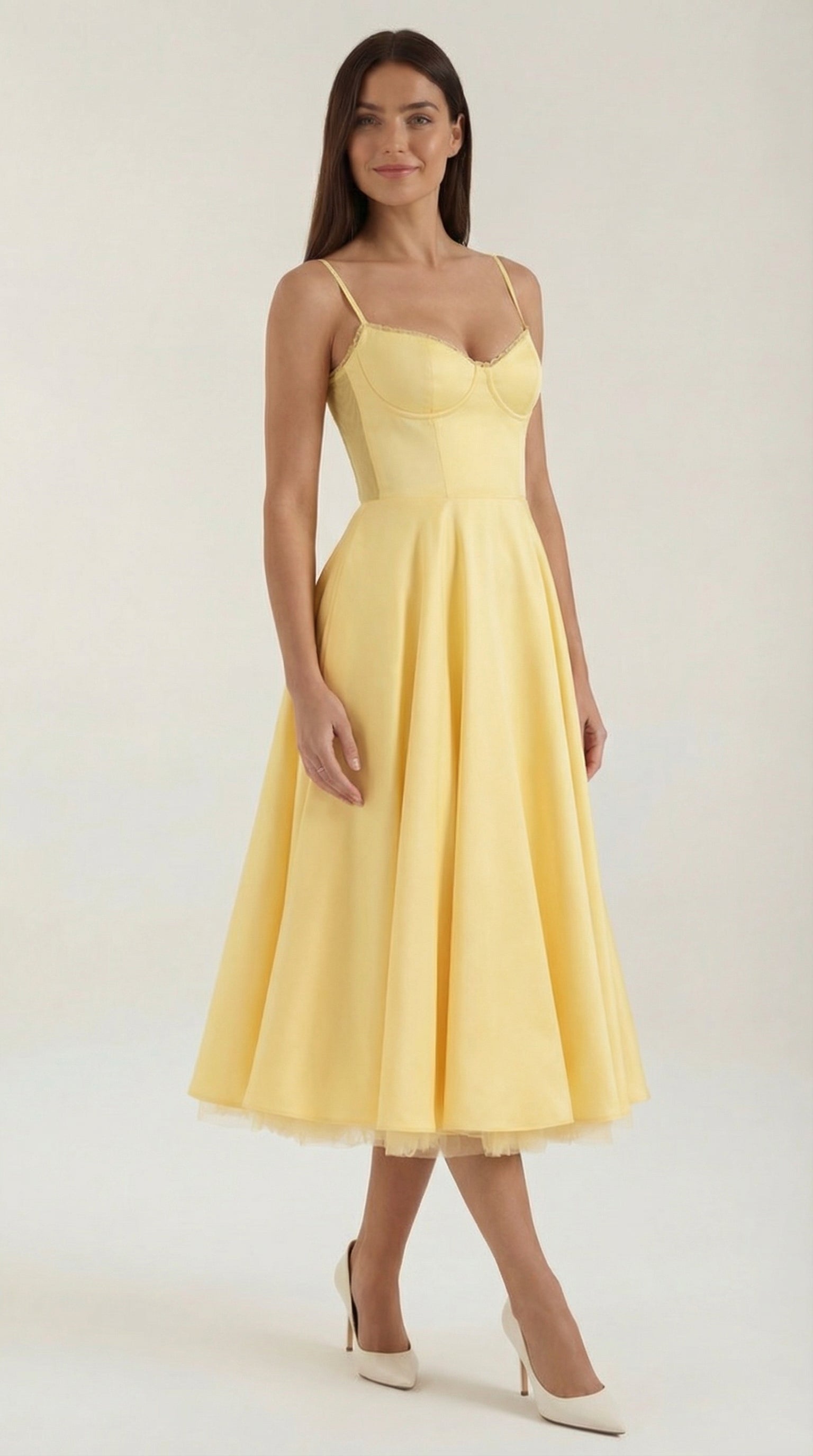 Isolde Women's Sweetheart Tulle Midi Dress with Pockets - Yellow