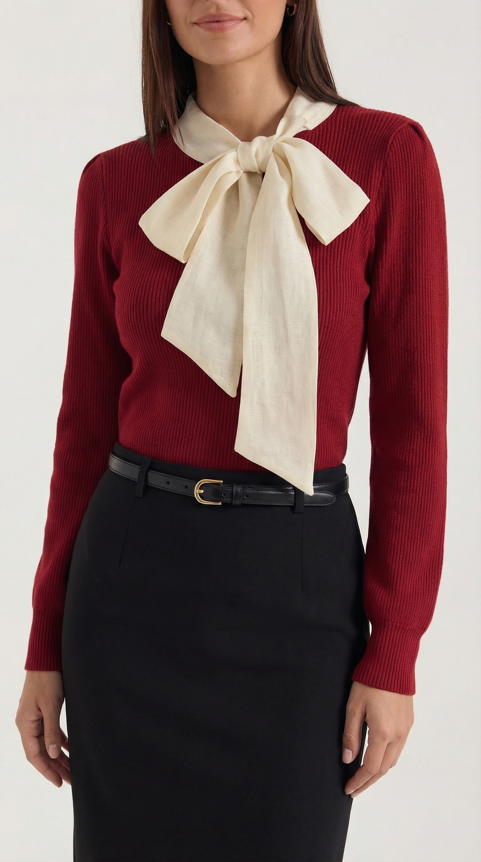 Jacqueline Women's Bow Tie Neck Knitted Jumper