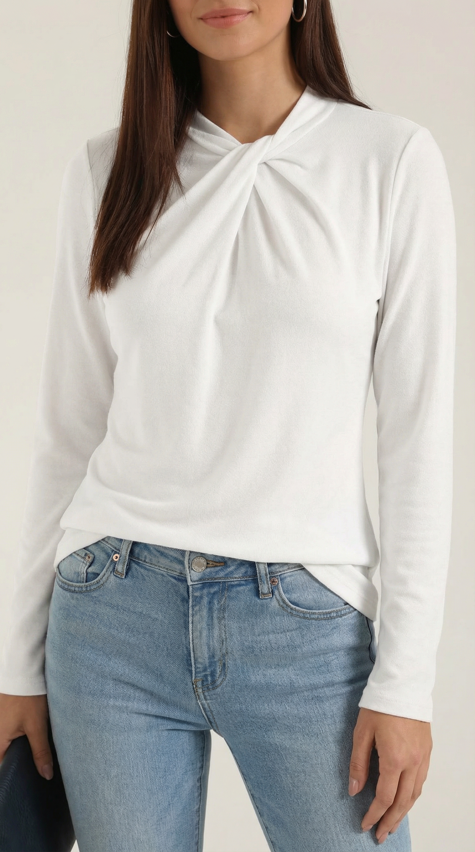 Jamie Women's Long Sleeve Knotted Mock Neck Blouse