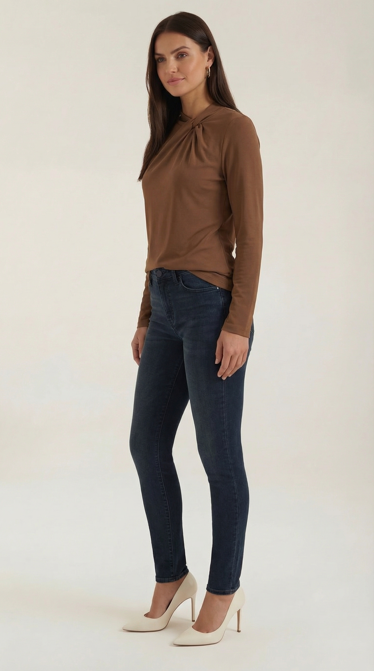 Jamie Women's Long Sleeve Knotted Mock Neck Blouse