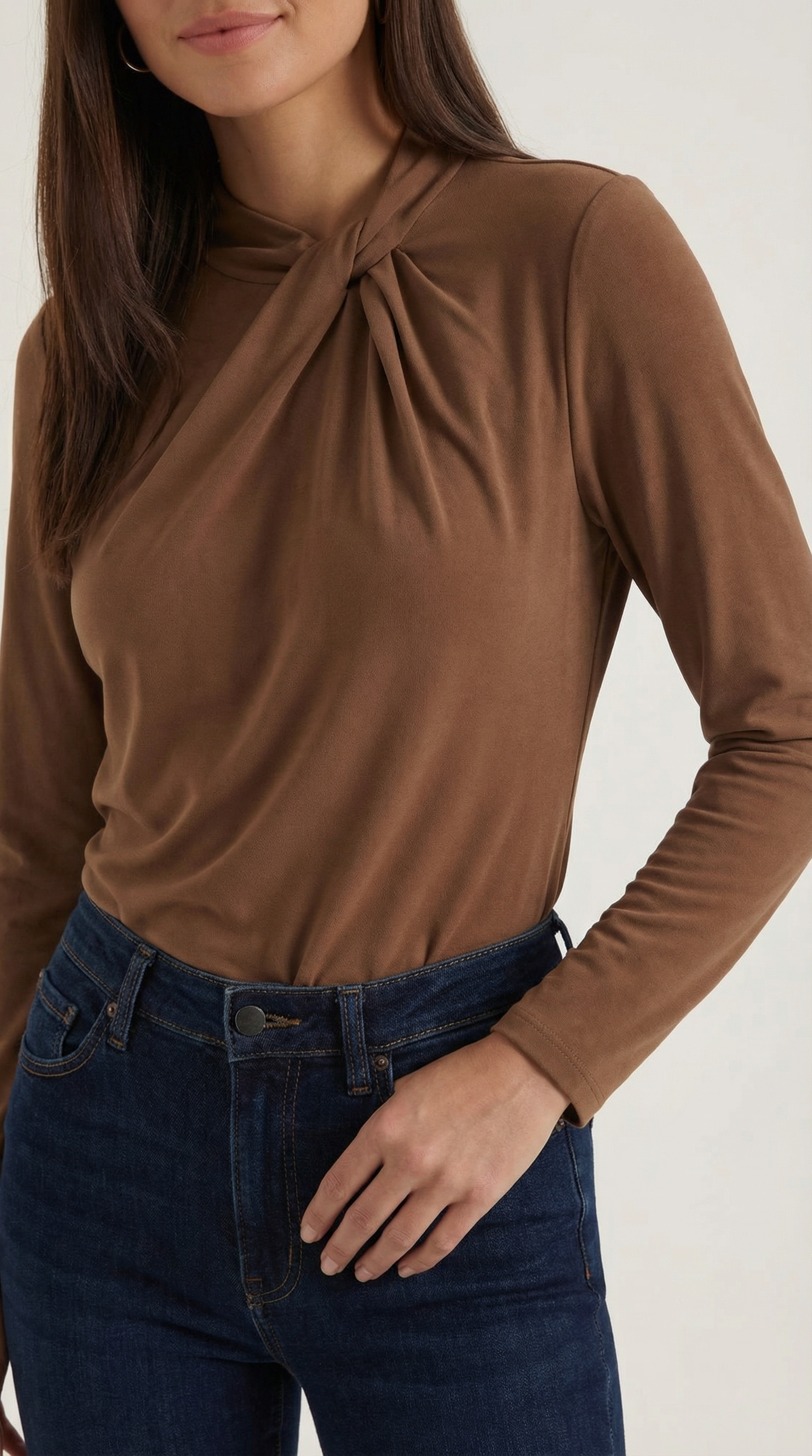 Jamie Women's Long Sleeve Knotted Mock Neck Blouse