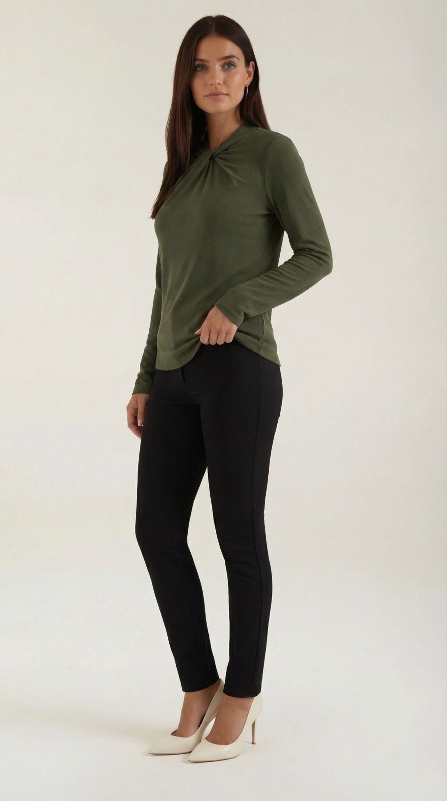 Jamie Women's Long Sleeve Knotted Mock Neck Blouse
